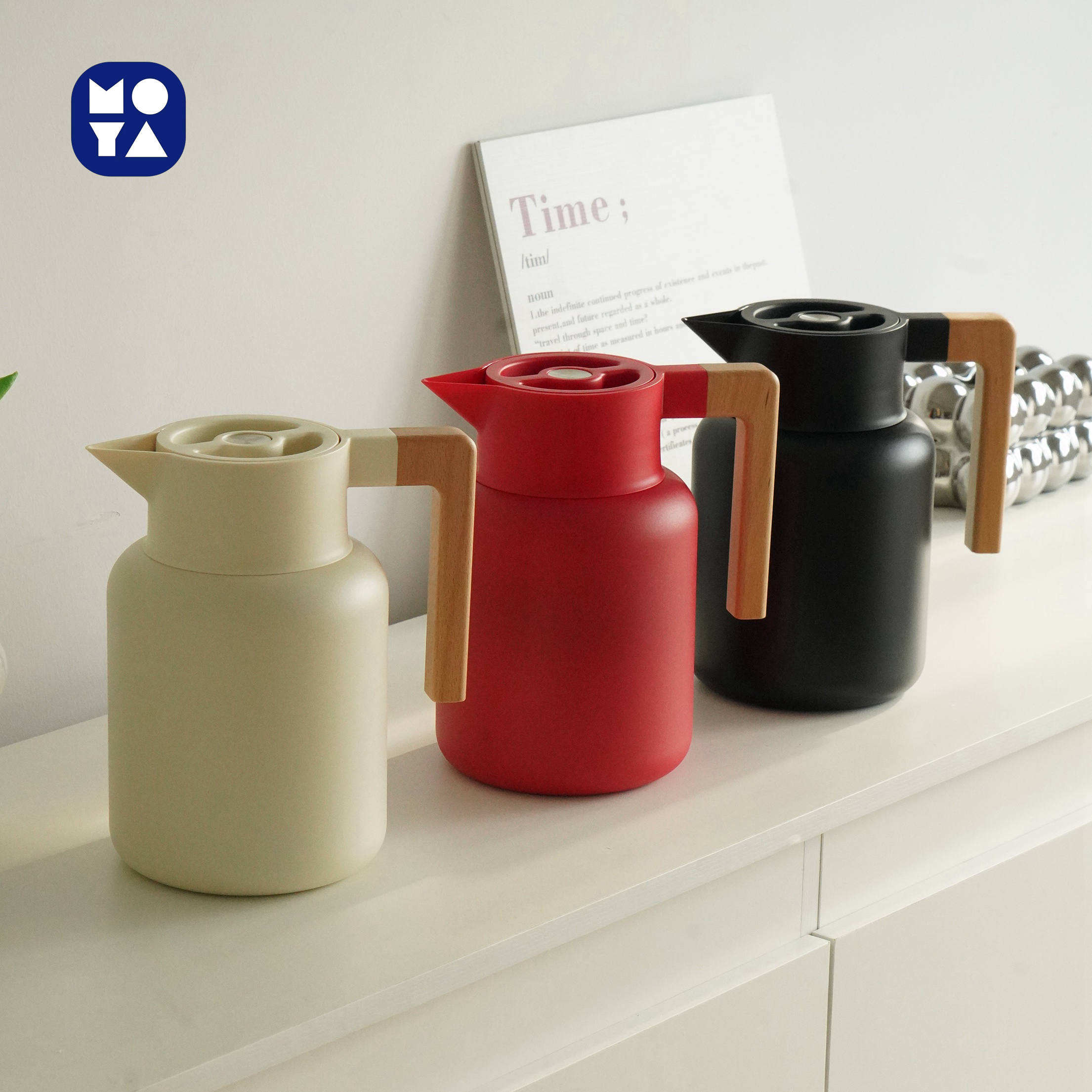 MOYA 1.3L Thermal Carafe with Wooden Handle – Double Wall Stainless Steel, Ideal for Hot Beverages