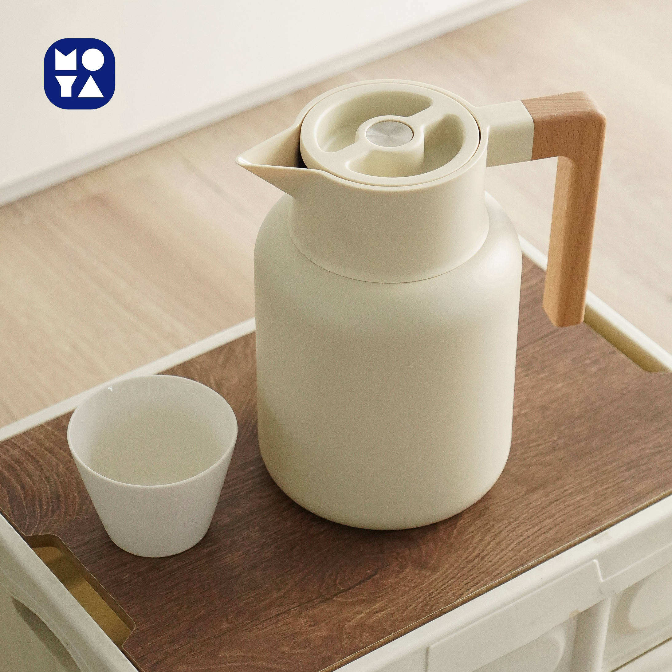 MOYA 1.3L Thermal Carafe with Wooden Handle – Double Wall Stainless Steel, Ideal for Hot Beverages