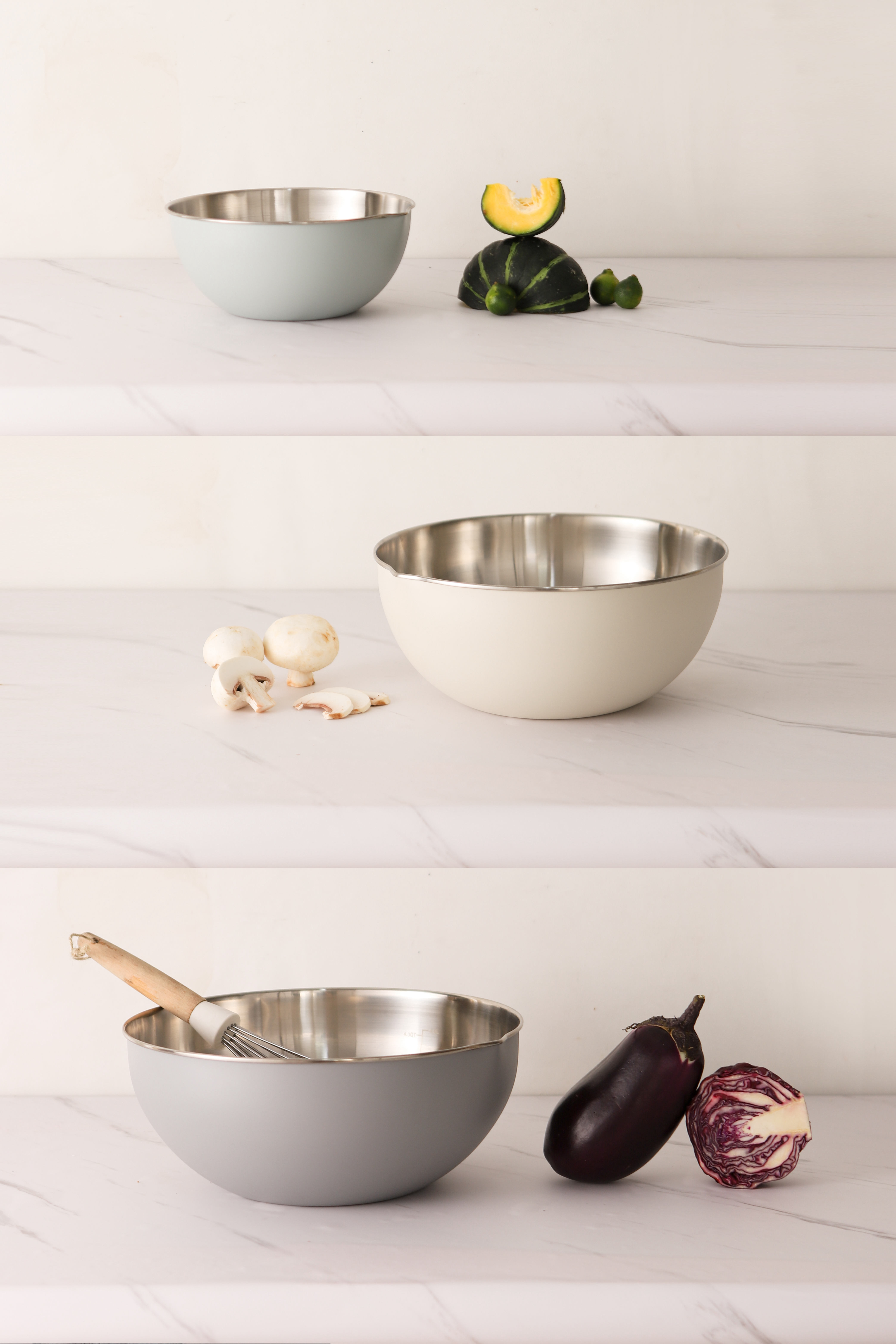 3-Piece Stainless Steel Mixing Bowls Set - Non-Slip, Insulated, Stackable Salad/Cooking Bowls for Kitchen (Pastel Colors)