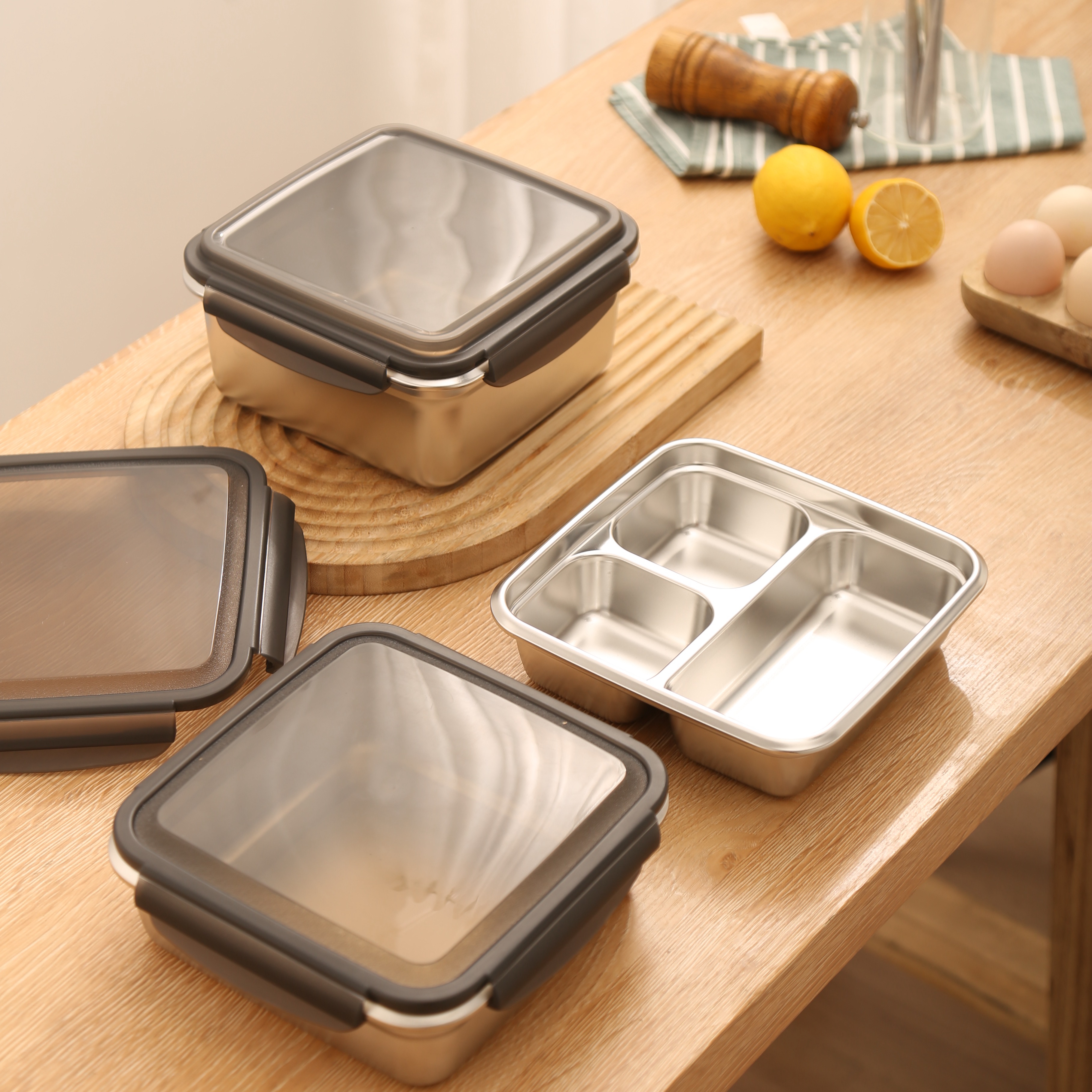 MOYA SUS304 Stainless Steel Insulated Food Storage Containers, Leak-Proof Fresh-Keeping Set with Multi Compartments for Camping & Meal Prep