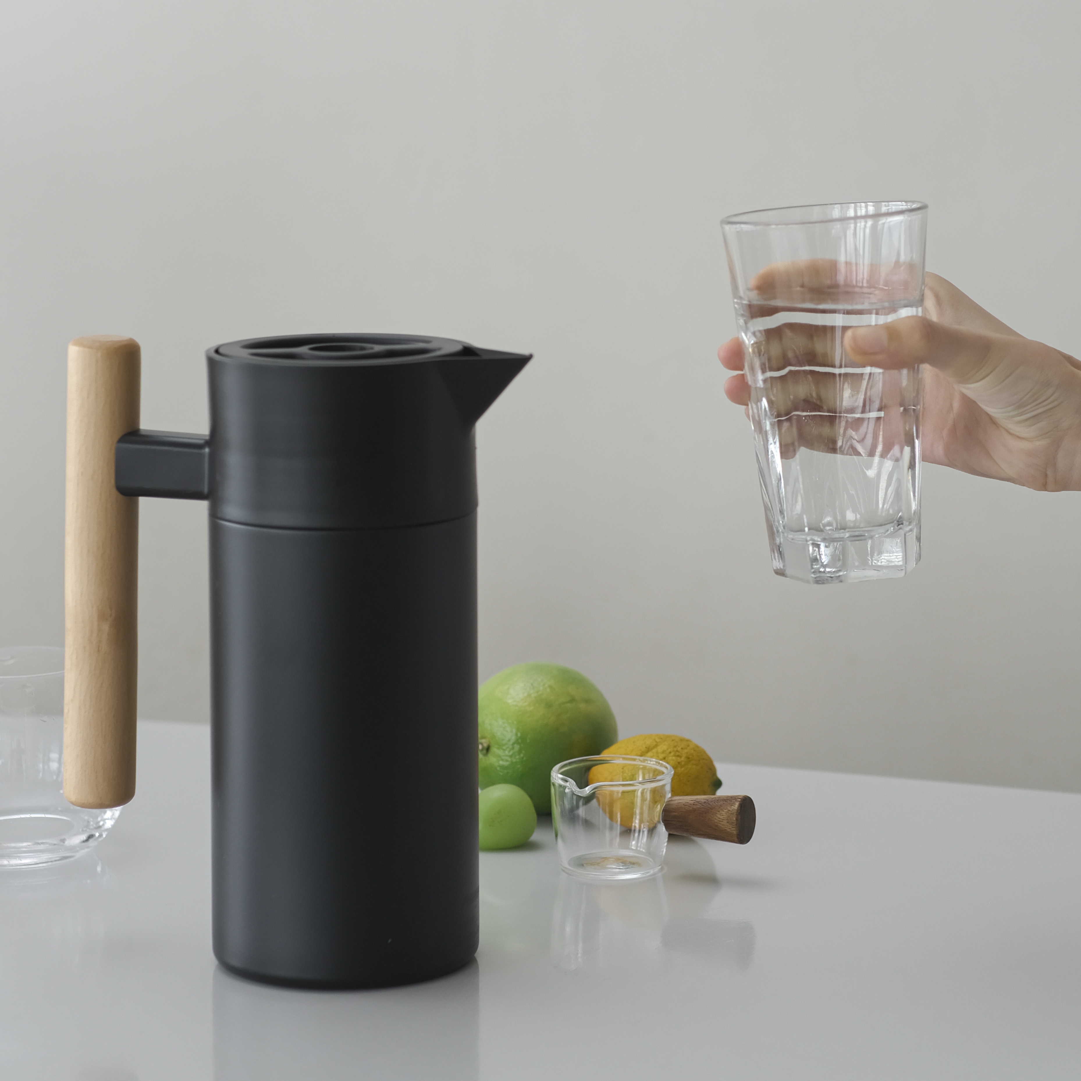 MOYA Korean Thermal Carafe with Wooden Handle – Double Wall Stainless Steel, Ideal for Hot Beverages