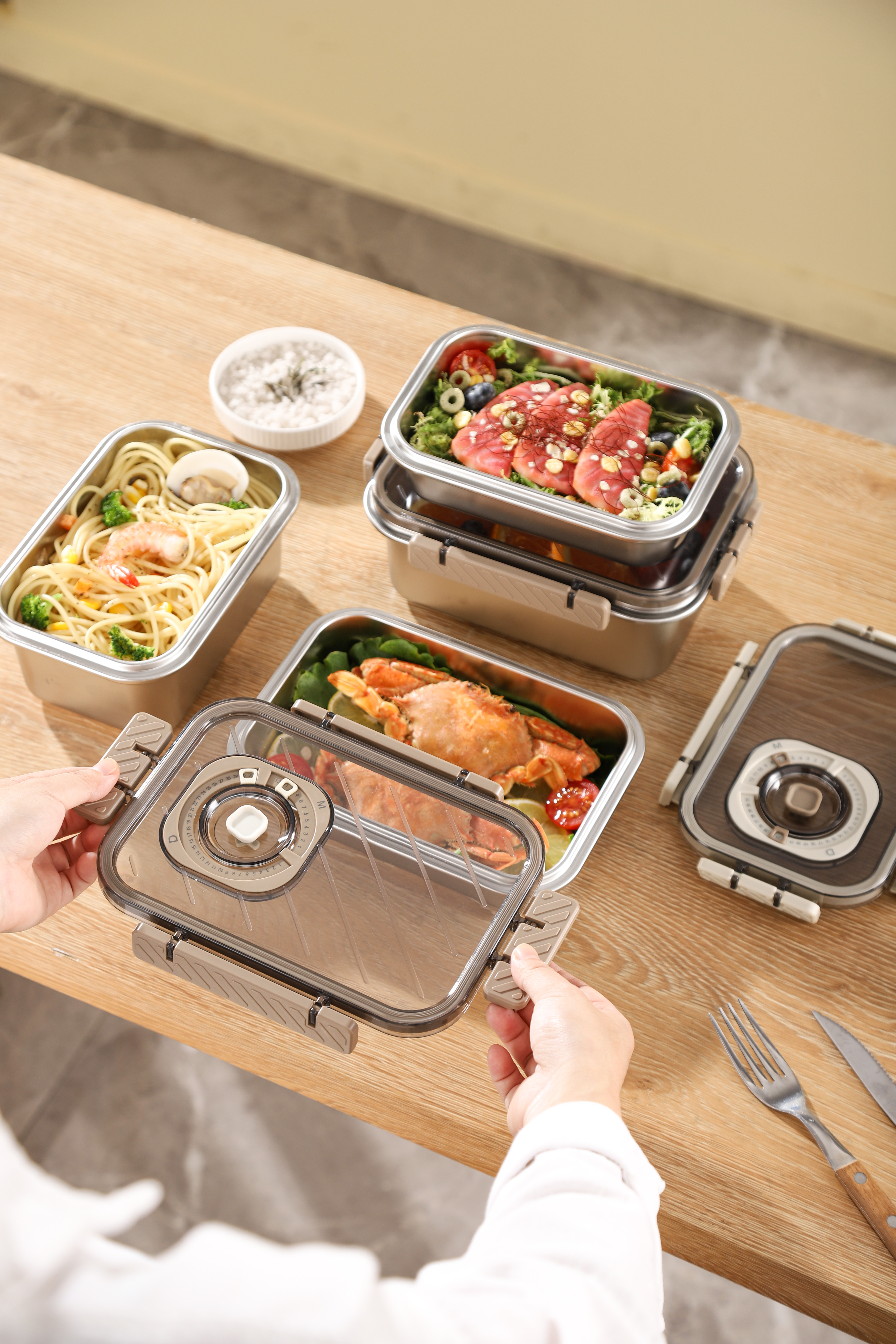 MOYA SUS304 Stainless Steel Insulated Food Storage Containers, Leak-Proof Fresh-Keeping Set with Multi Compartments for Camping & Meal Prep