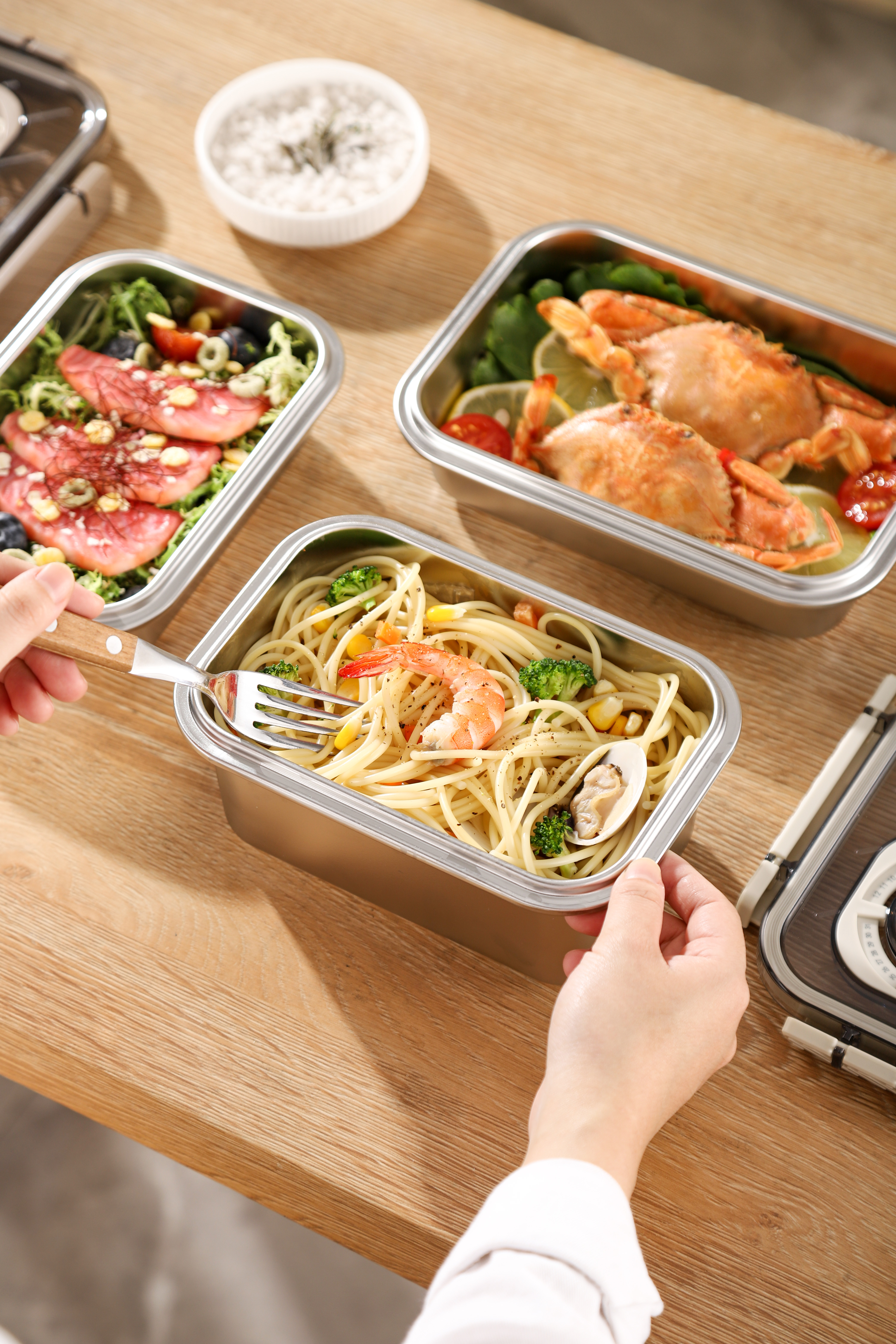 MOYA SUS304 Stainless Steel Insulated Food Storage Containers, Leak-Proof Fresh-Keeping Set with Multi Compartments for Camping & Meal Prep