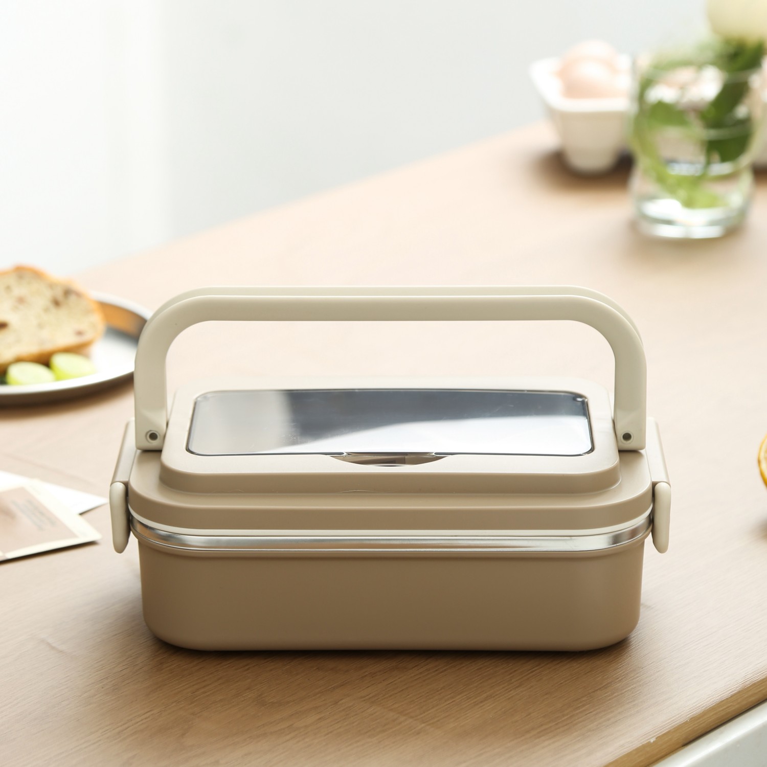 brown single layer stylish lunch box