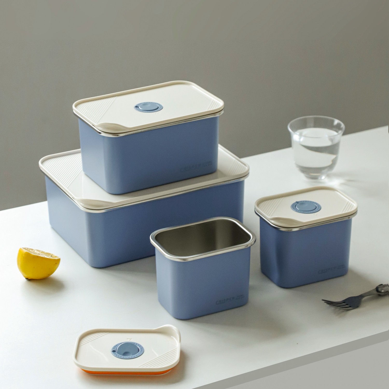 blue food storage container display