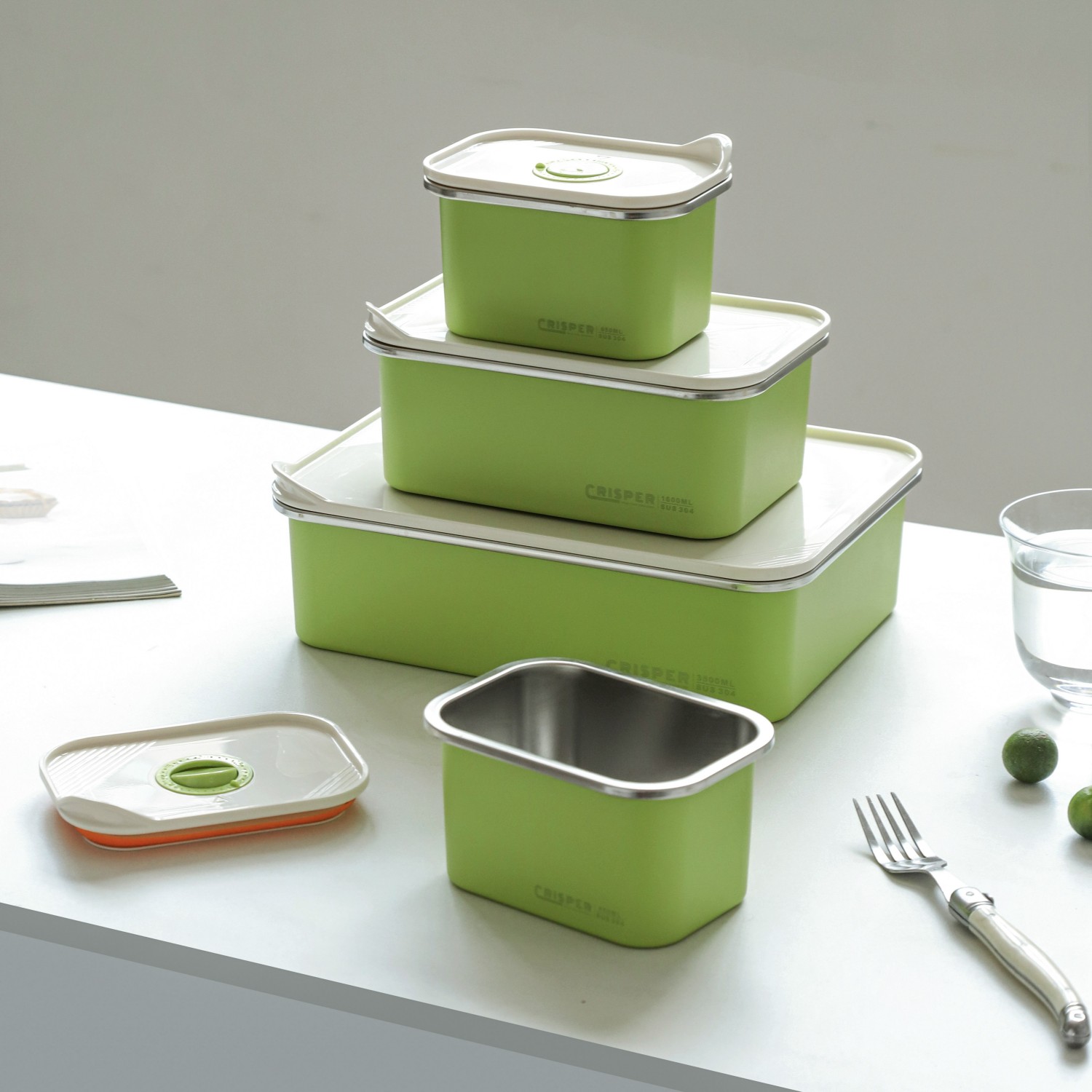 green food storage container display