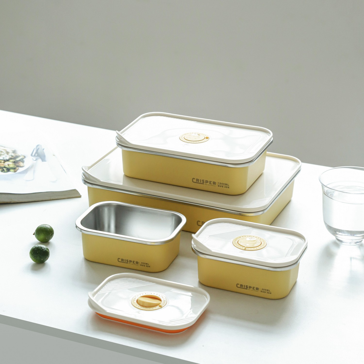 yellow food storage container display