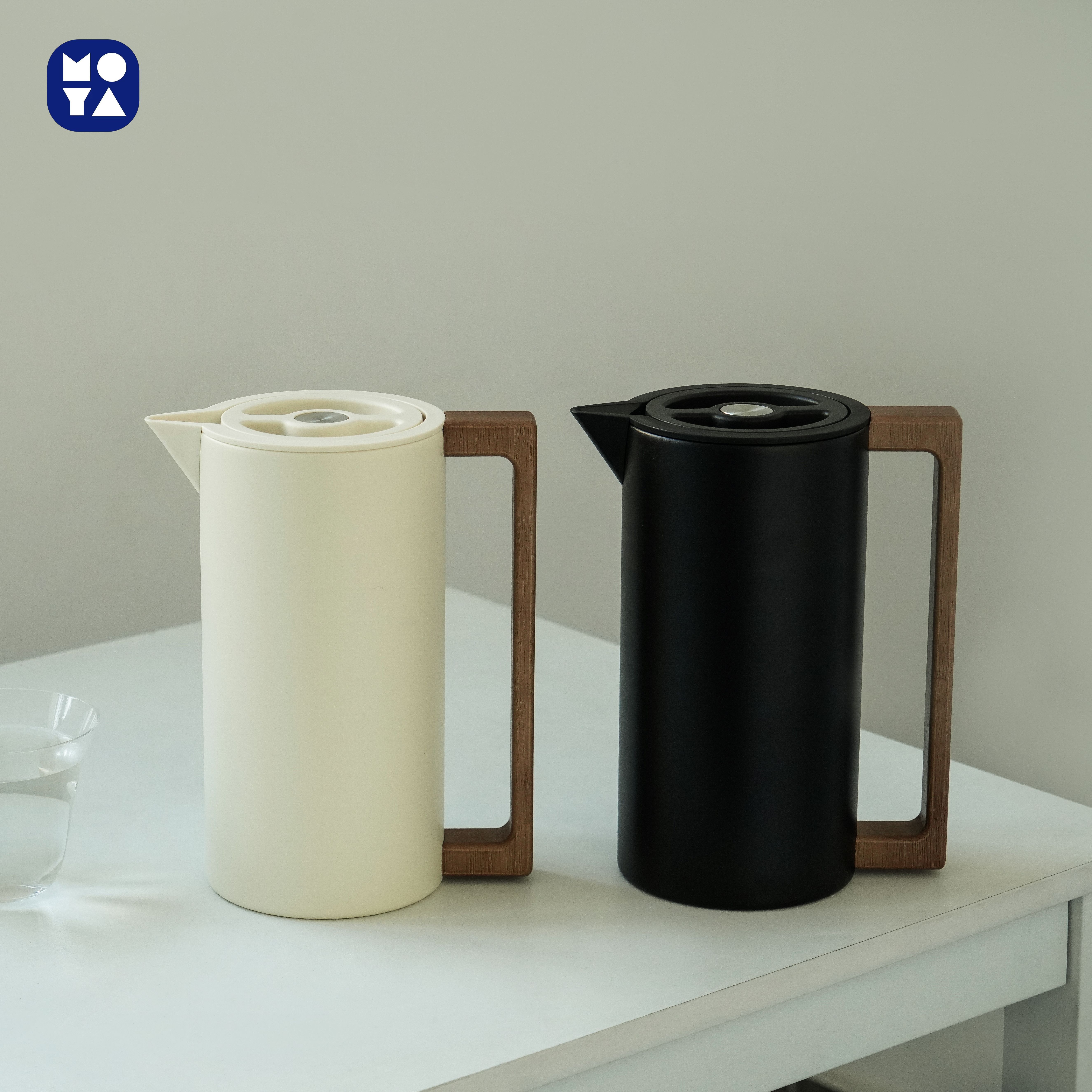 MOYA Danish Style Stainless Steel Thermal Coffee Carafe with Wooden Handle, Vacuum Insulated Tea Pot