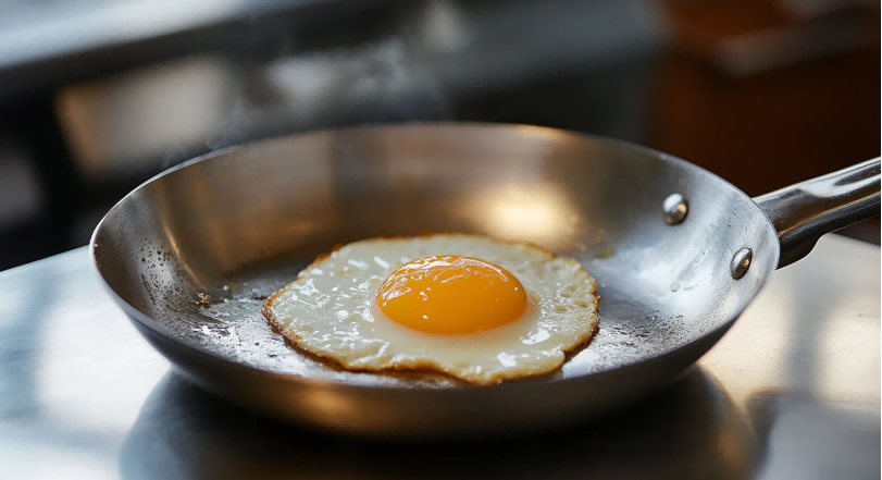 Frying eggs in stainless steel pans