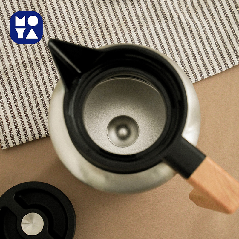 MOYA Japanese Style Stainless Steel Thermal Coffee Carafe with Wooden Handle, Vacuum Insulated Tea Pot