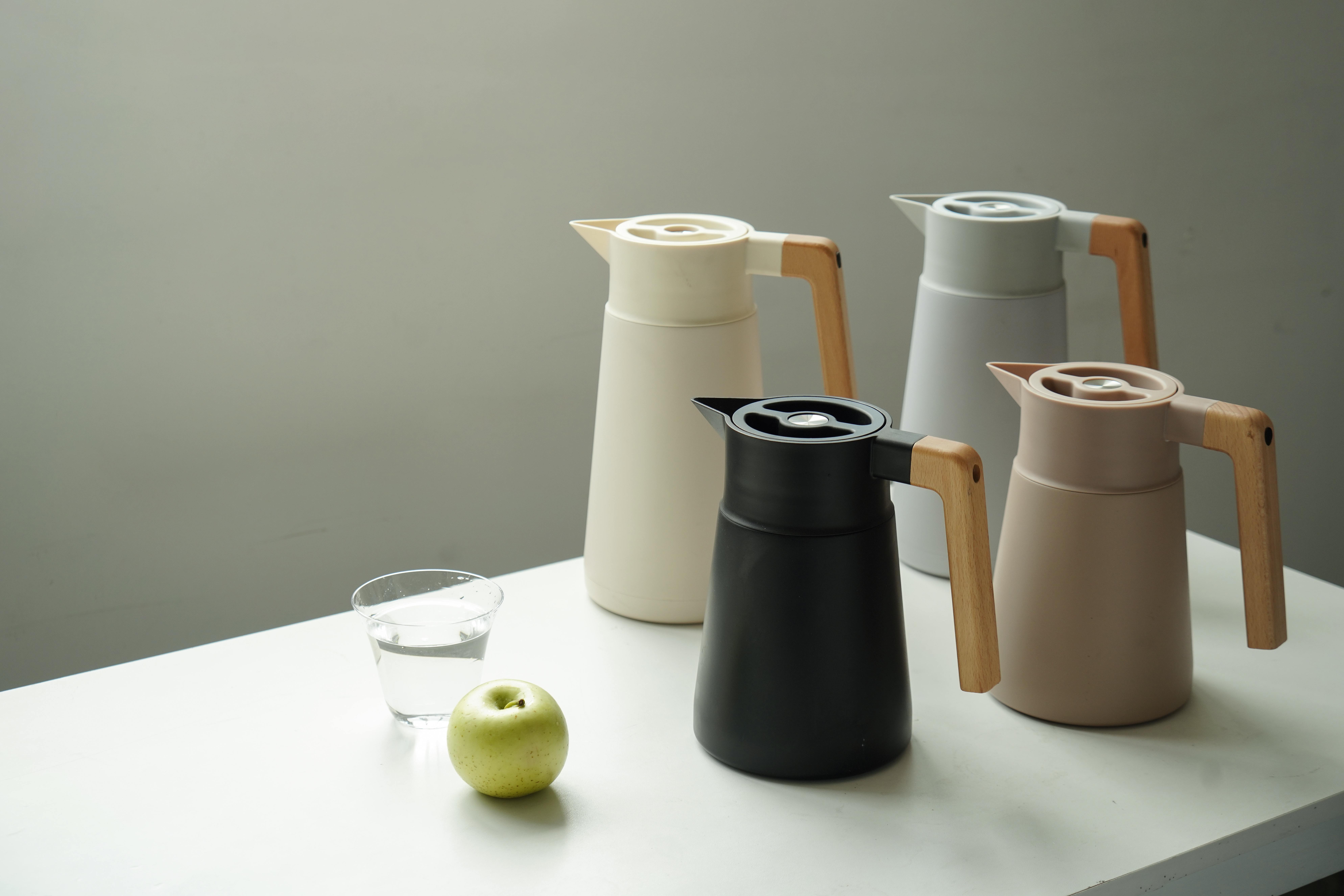 MOYA French Style Stainless Steel Thermal Coffee Carafe with Wooden Handle, Vacuum Insulated Tea Pot