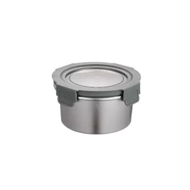 Stainless Steel Food Container with Striped Base Clear AS Lid Wide Latches Airtight Seal Ideal for Freshness Preservation
