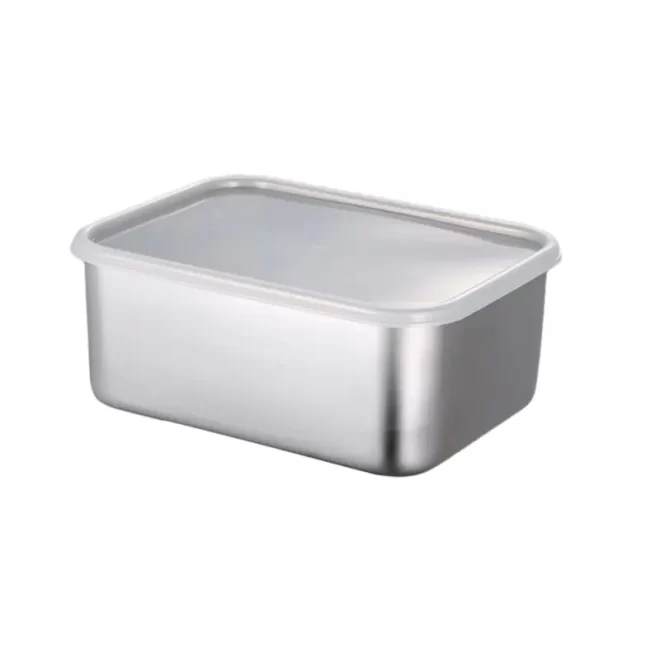 Stainless steel food storage box with striped bottom