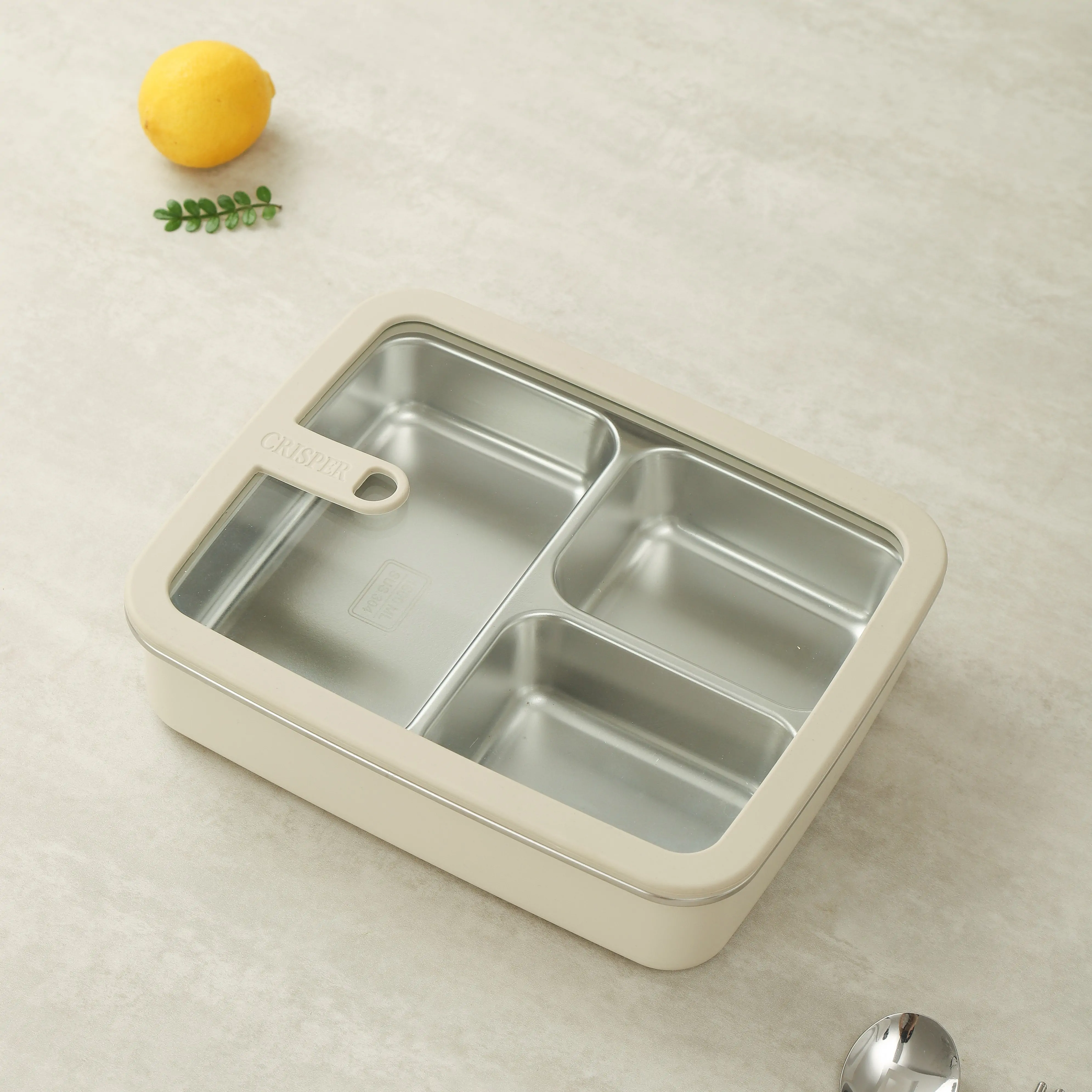 Stainless steel glass lid compartments lunch box