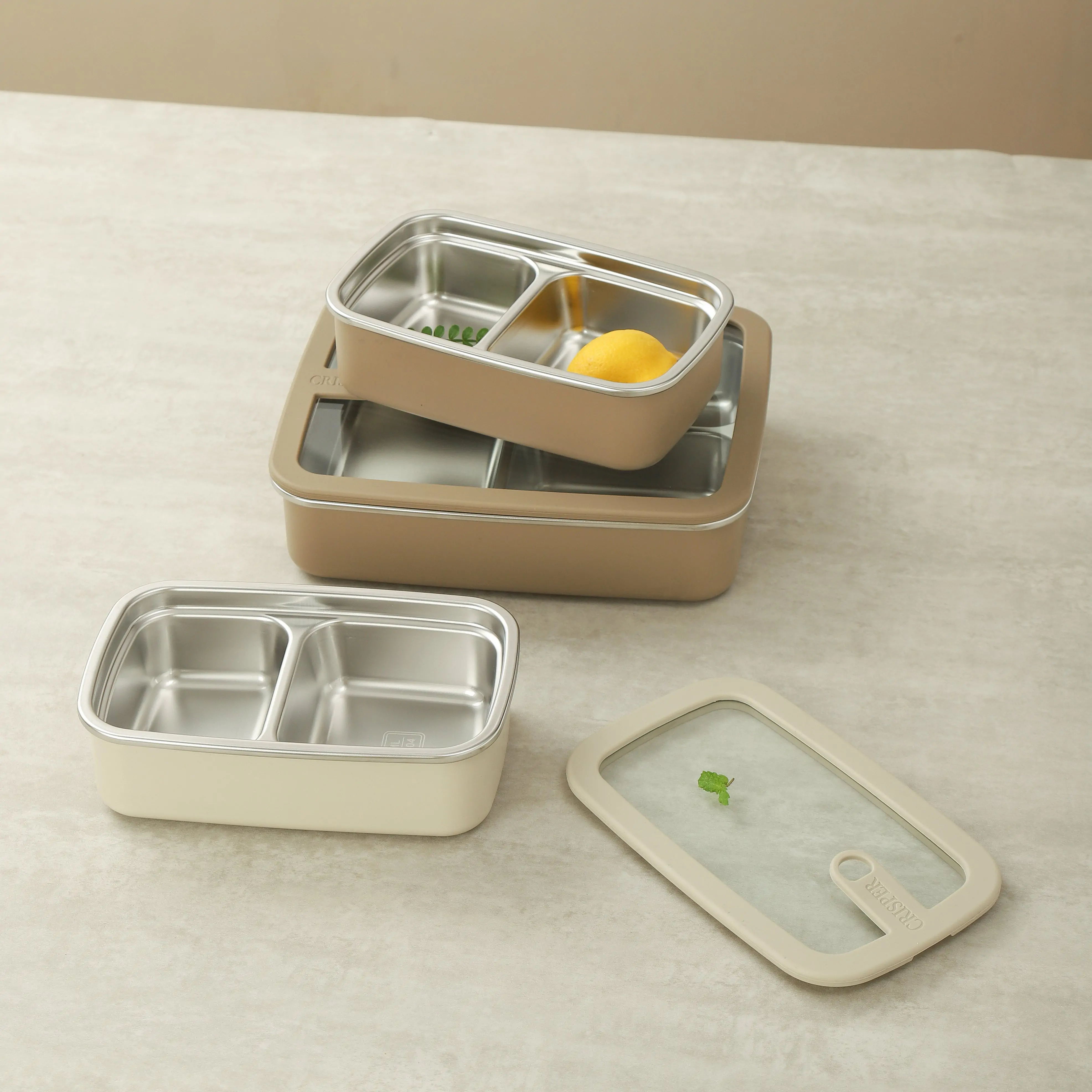 Stainless steel glass lid compartments lunch box