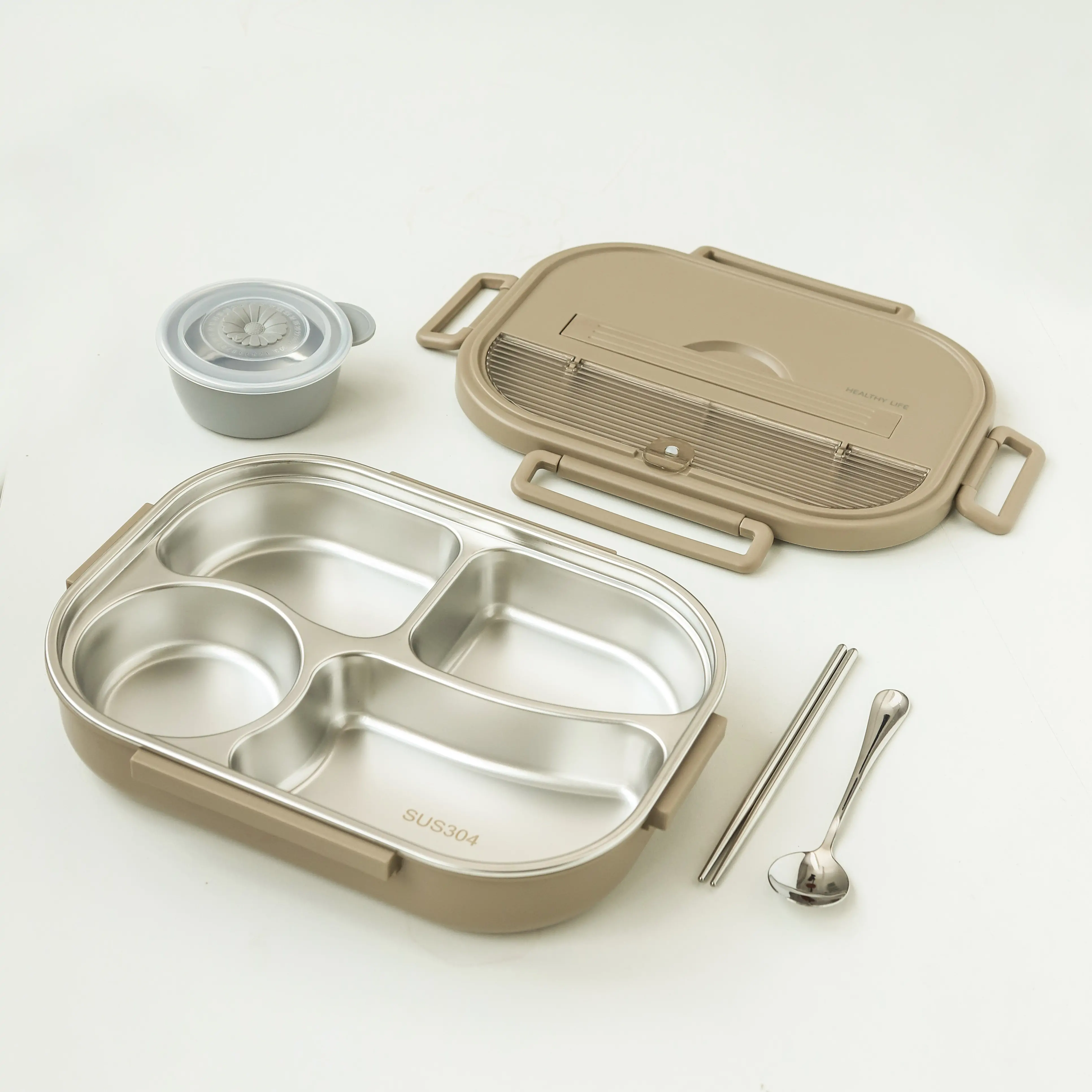 Stainless steel lunch box with compartments