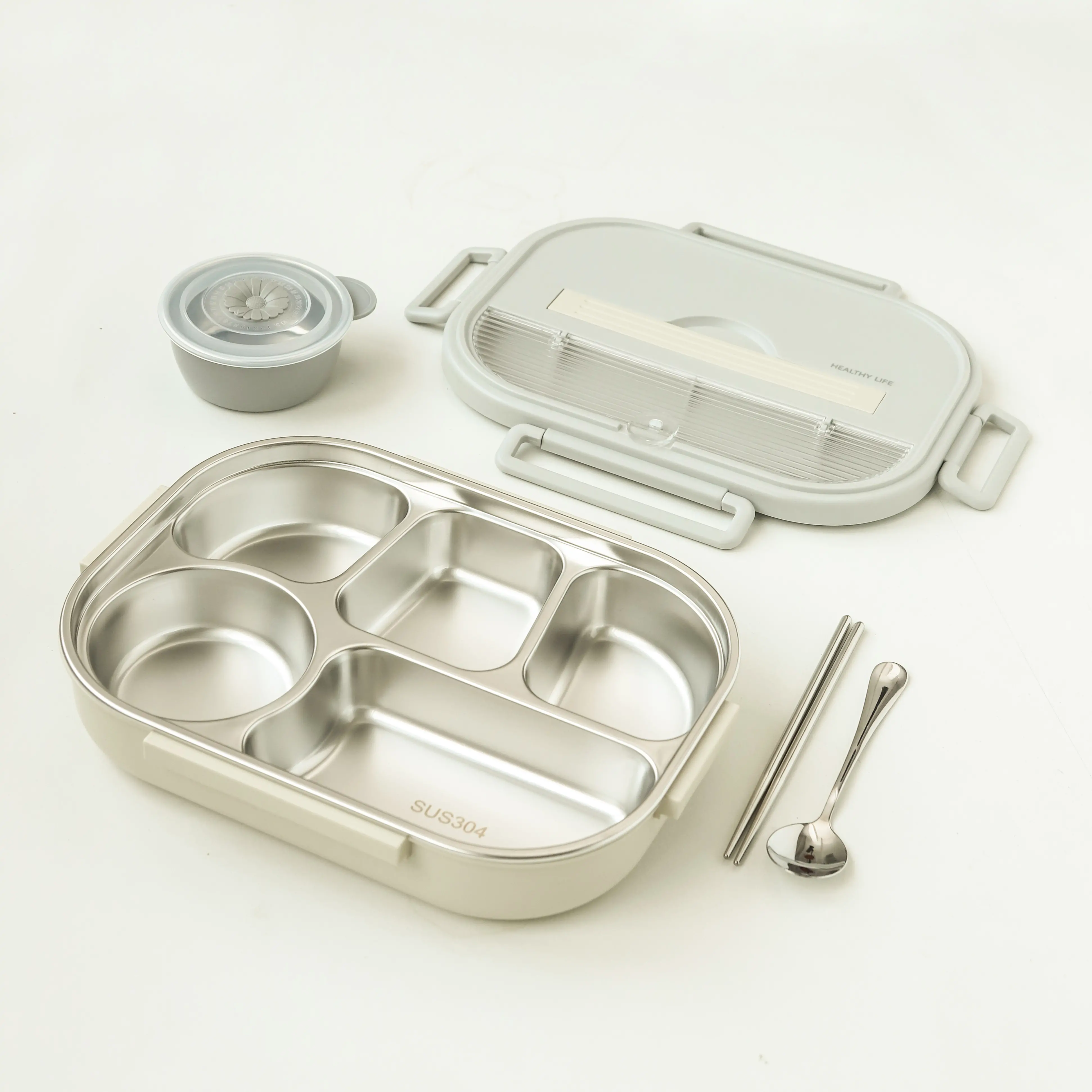 Stainless steel lunch box with compartments
