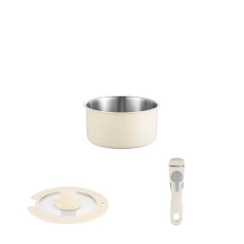 SUS 304 Edelstahl cremeweißes dreilagiges Stahl-Kochgeschirr-Set - abnehmbarer Griff & vertieftes Design