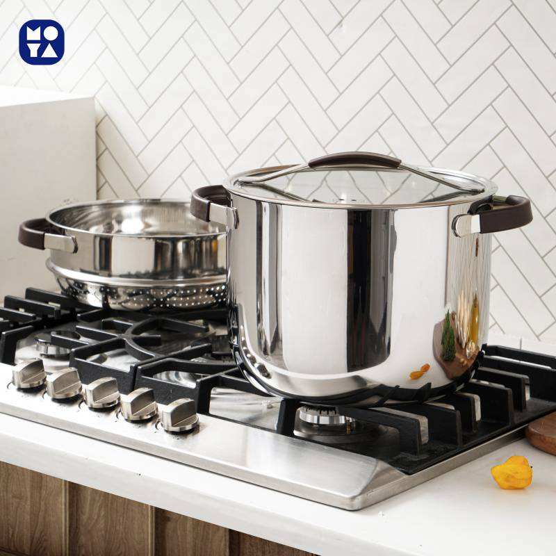 304 Stainless Steel Steamer Pot with Steamer Basket, Glass Lid & Anti-Scald Handles for Kitchen Cooking