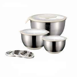 Polished Stainless Steel Salad Bowl Set | Grater & Transparent Lids | Nestable — MOYA