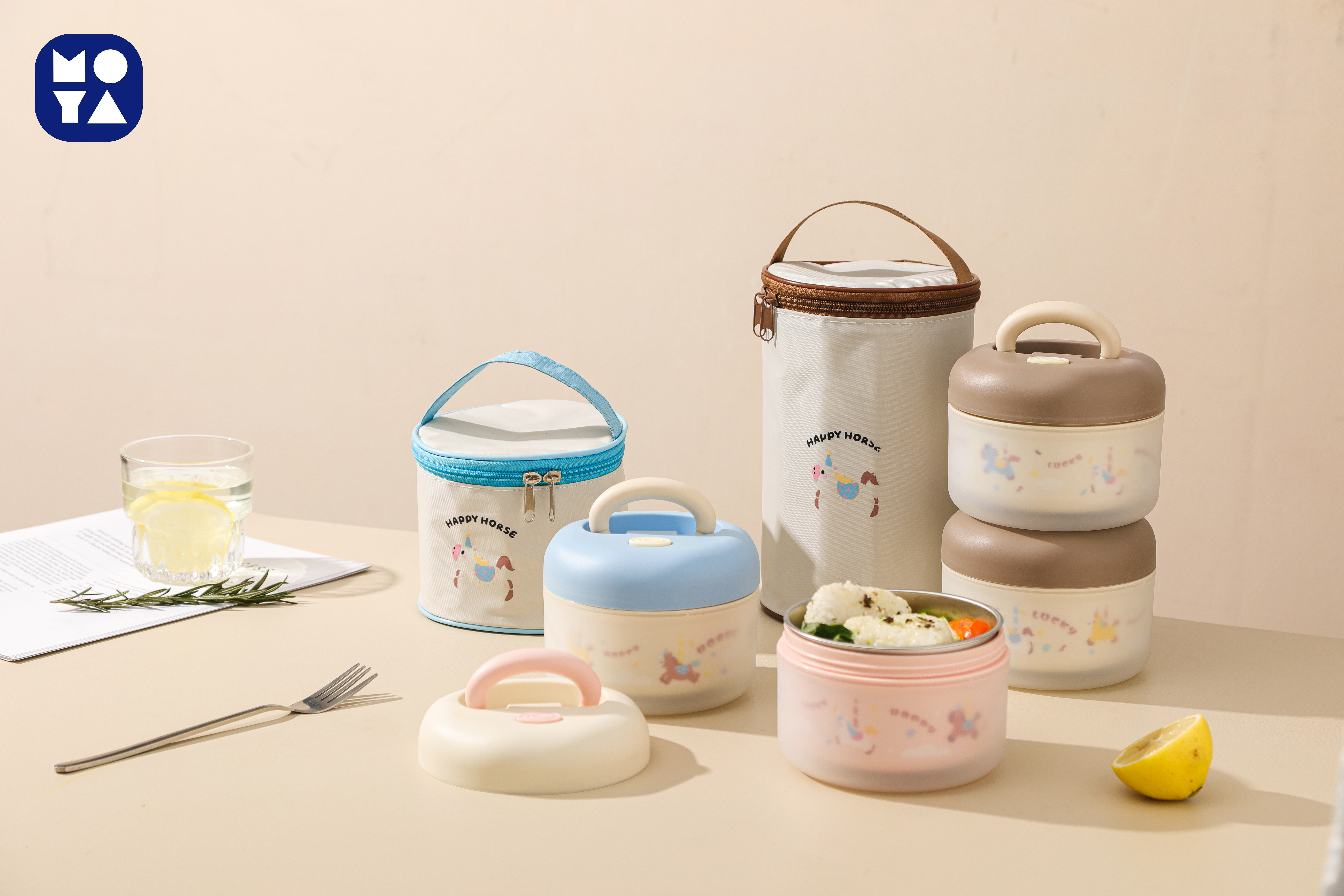 Cute Insulated Stainless Steel Lunch Box Set with Carrying Bag, Portable Stackable Bento Box for Kids & Office