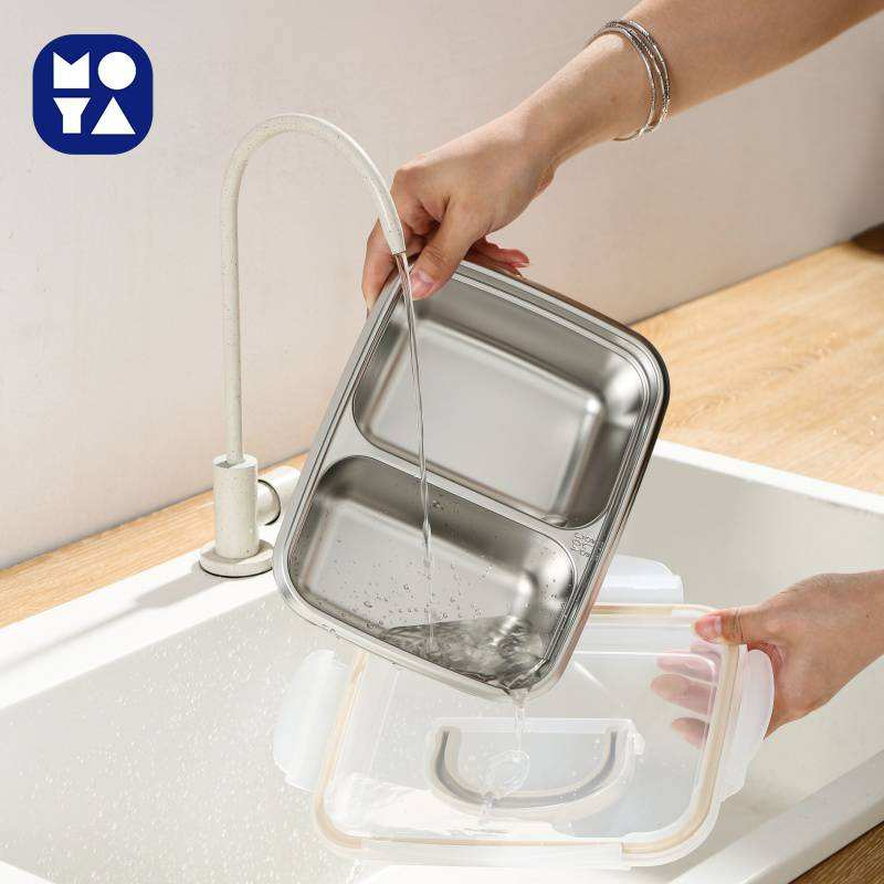 MOYA 304 Stainless Steel Food Storage Containers | 2-Compartment Leakproof Lunch Boxes with Clear Lids, Stackable for Meal Prep & Fridge Organization
