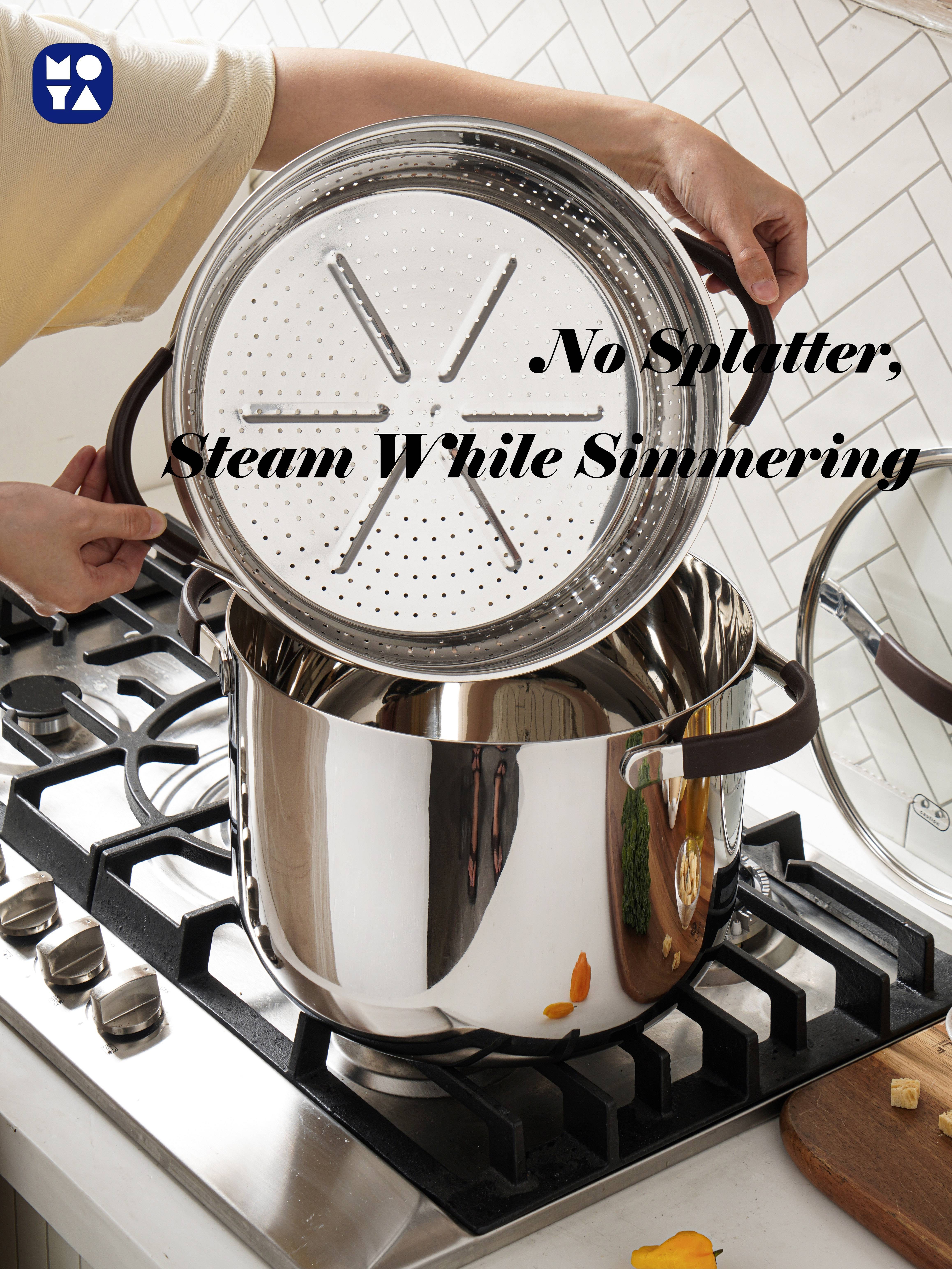 304 Stainless Steel Steamer Pot with Steamer Basket, Glass Lid & Anti-Scald Handles for Kitchen Cooking
