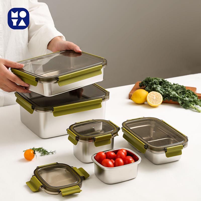 MOYA SUS304 Stainless Steel Insulated Food Storage Containers, 9-Piece Leak-Proof Fresh-Keeping Set with Multi Compartments for Camping & Meal Prep