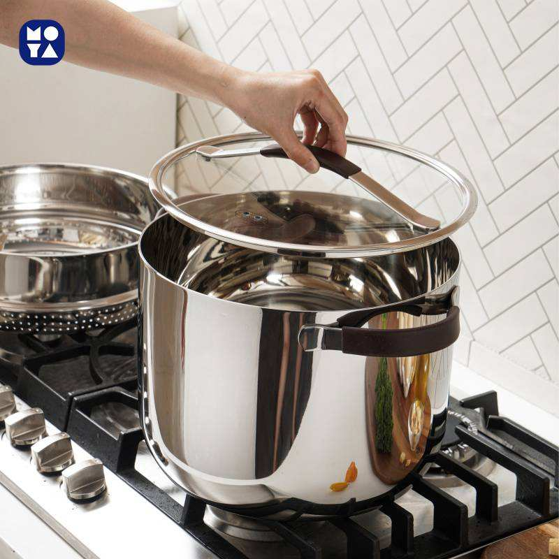304 Stainless Steel Steamer Pot with Steamer Basket, Glass Lid & Anti-Scald Handles for Kitchen Cooking