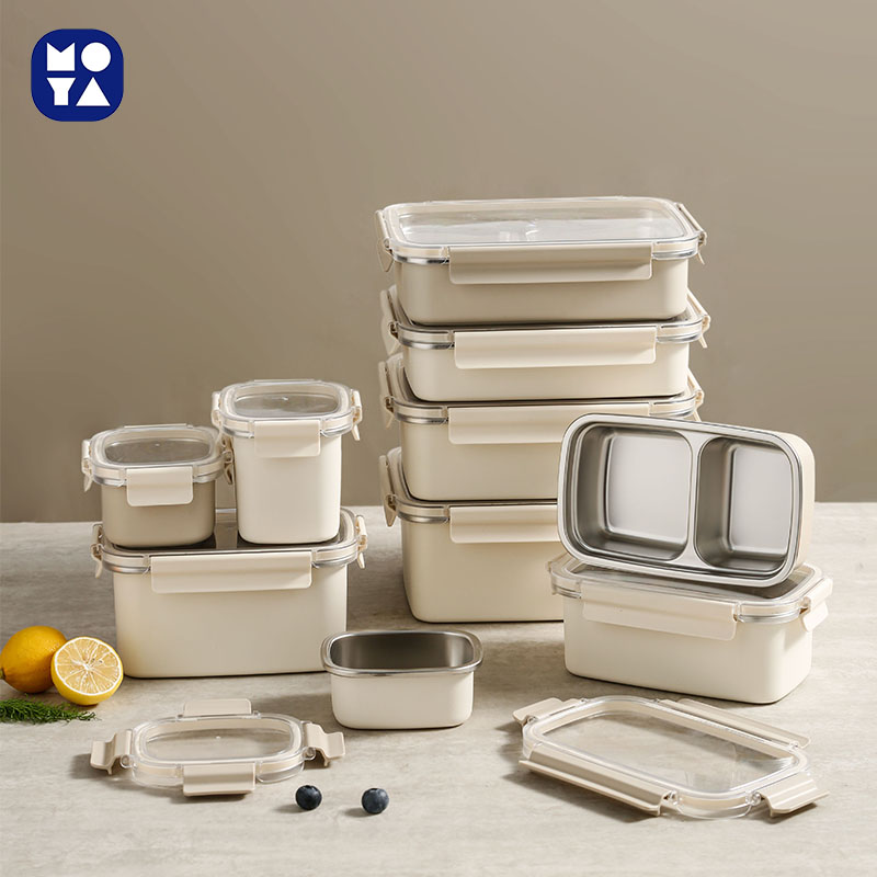 MOYA 304 Stainless Steel Food Storage Containers with White Exterior & Clear Lids | Stackable Airtight Leak-Proof Fresh-Keeping Boxes for Kitchen, Camping & Meal Prep
