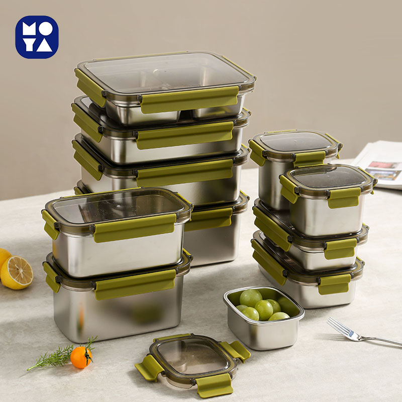 MOYA SUS304 Stainless Steel Insulated Food Storage Containers, 9-Piece Leak-Proof Fresh-Keeping Set with Multi Compartments for Camping & Meal Prep