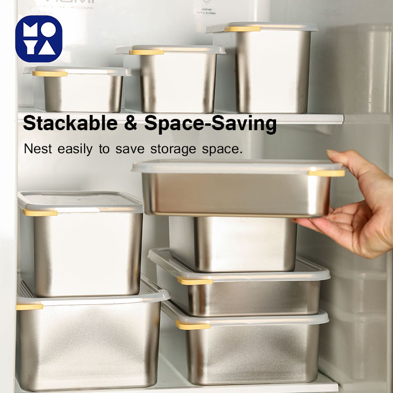 MOYA 304 Stainless Steel Food Storage Container with PE Lid, Single Box in Medium Size