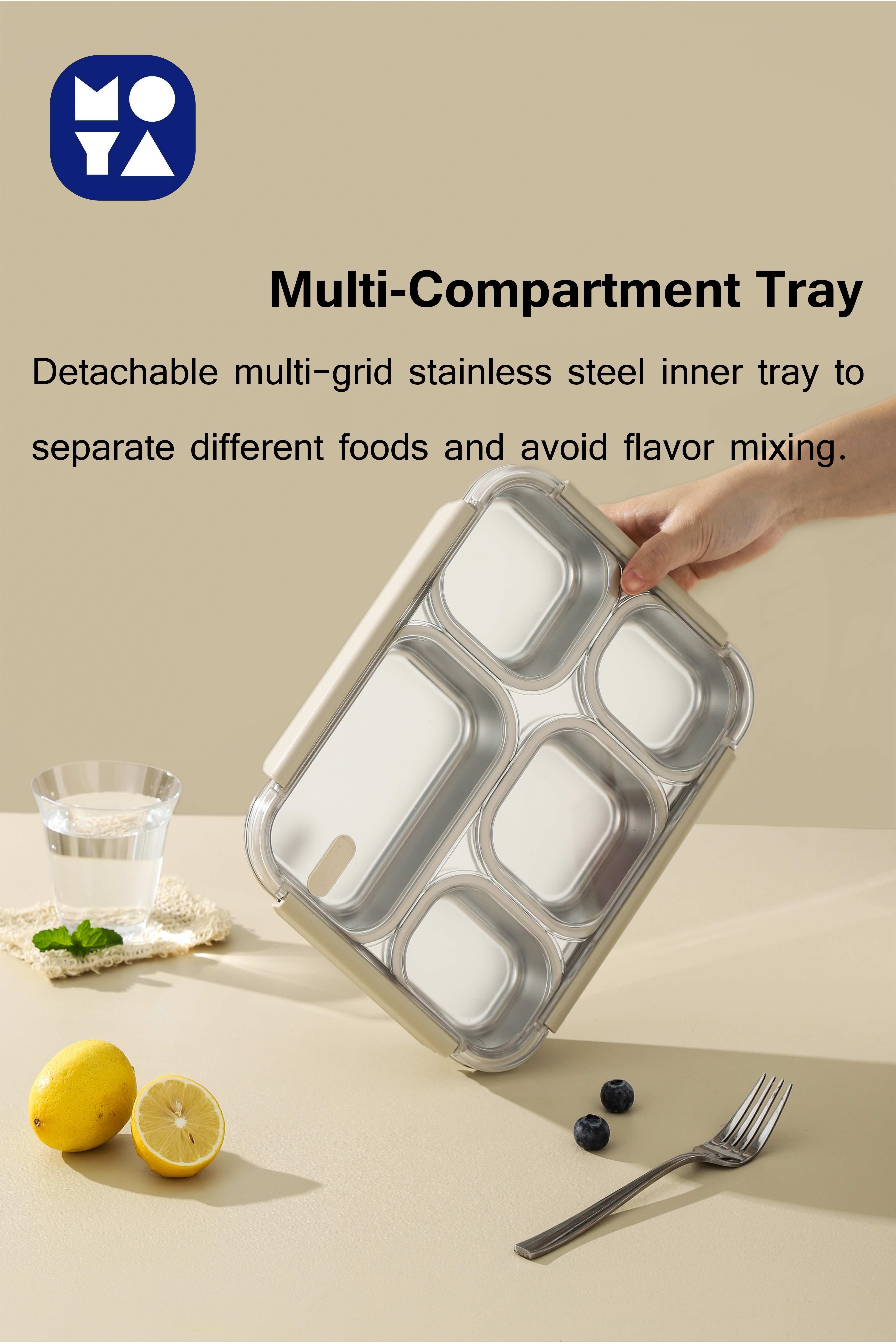 MOYA 304 Stainless Steel Bento Box with Open Compartments
