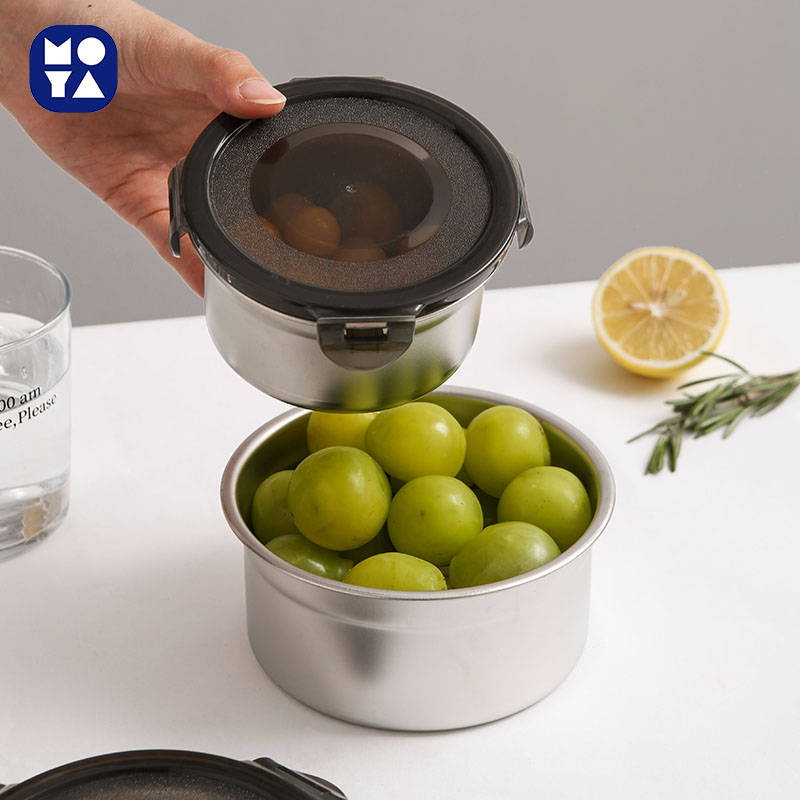 MOYA 304 Stainless Steel Airtight Food Storage Containers with Lids, Leakproof Stackable Lunch Boxes for Fridge Freezer Office Student Use