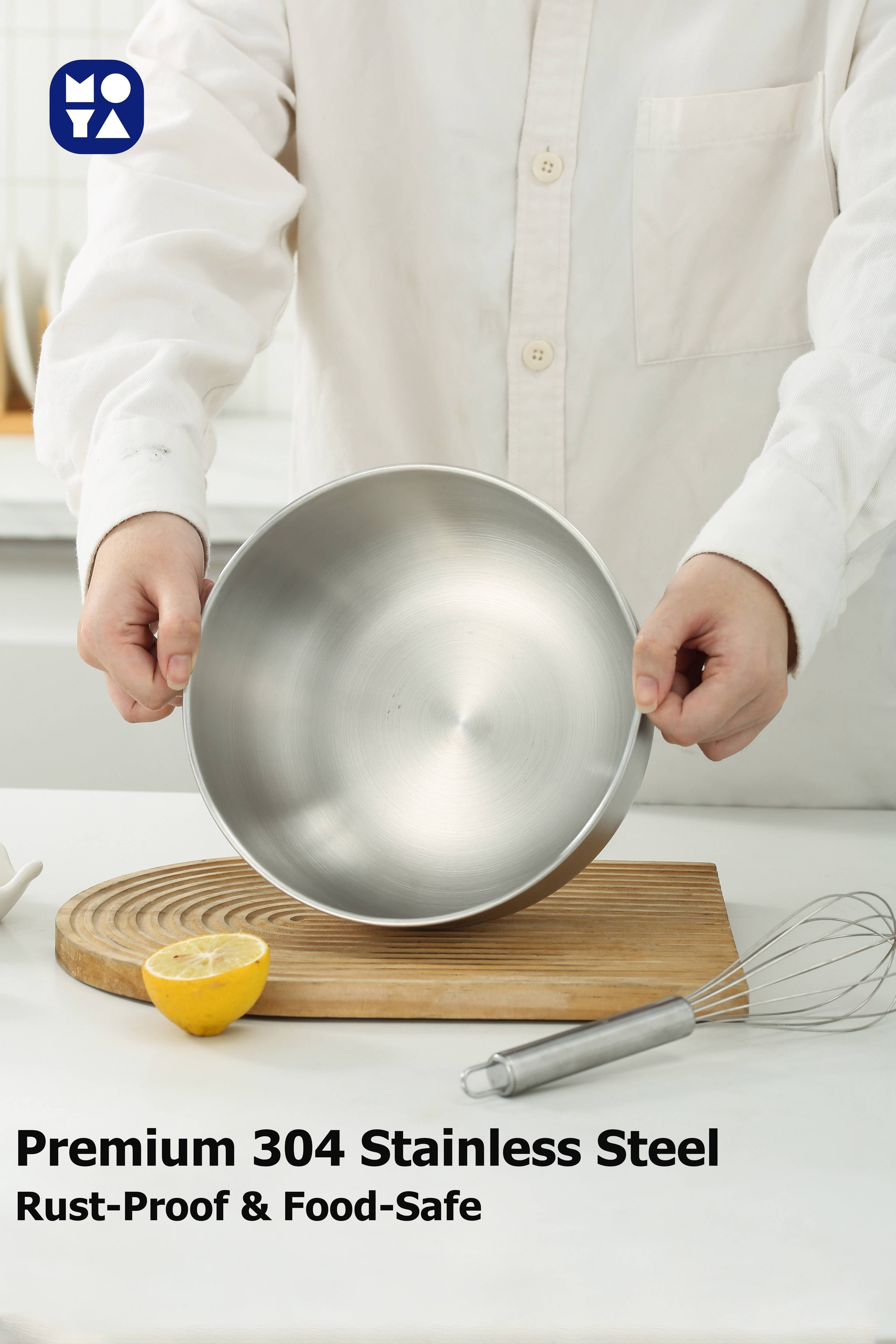 MOYA 304 Stainless Steel Colander Bowl Set, Double Layer Drain Basket with Measuring Marks for Fruit Vegetable Washing