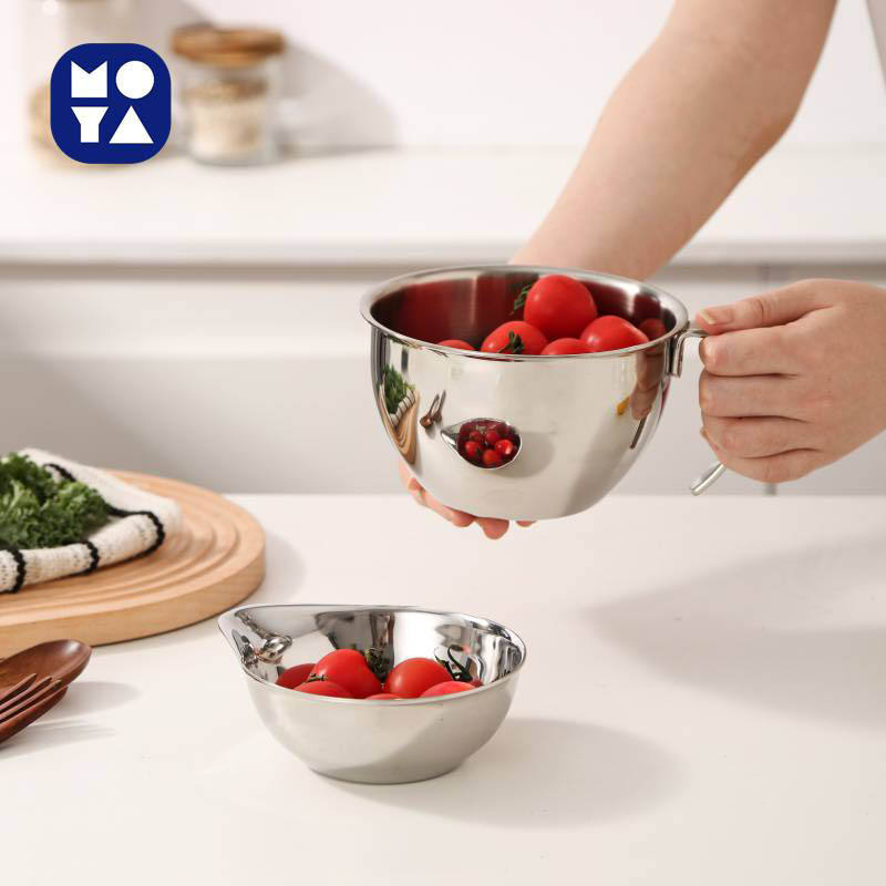 أوعية خلط من الفولاذ المقاوم للصدأ 304 مع مقبض