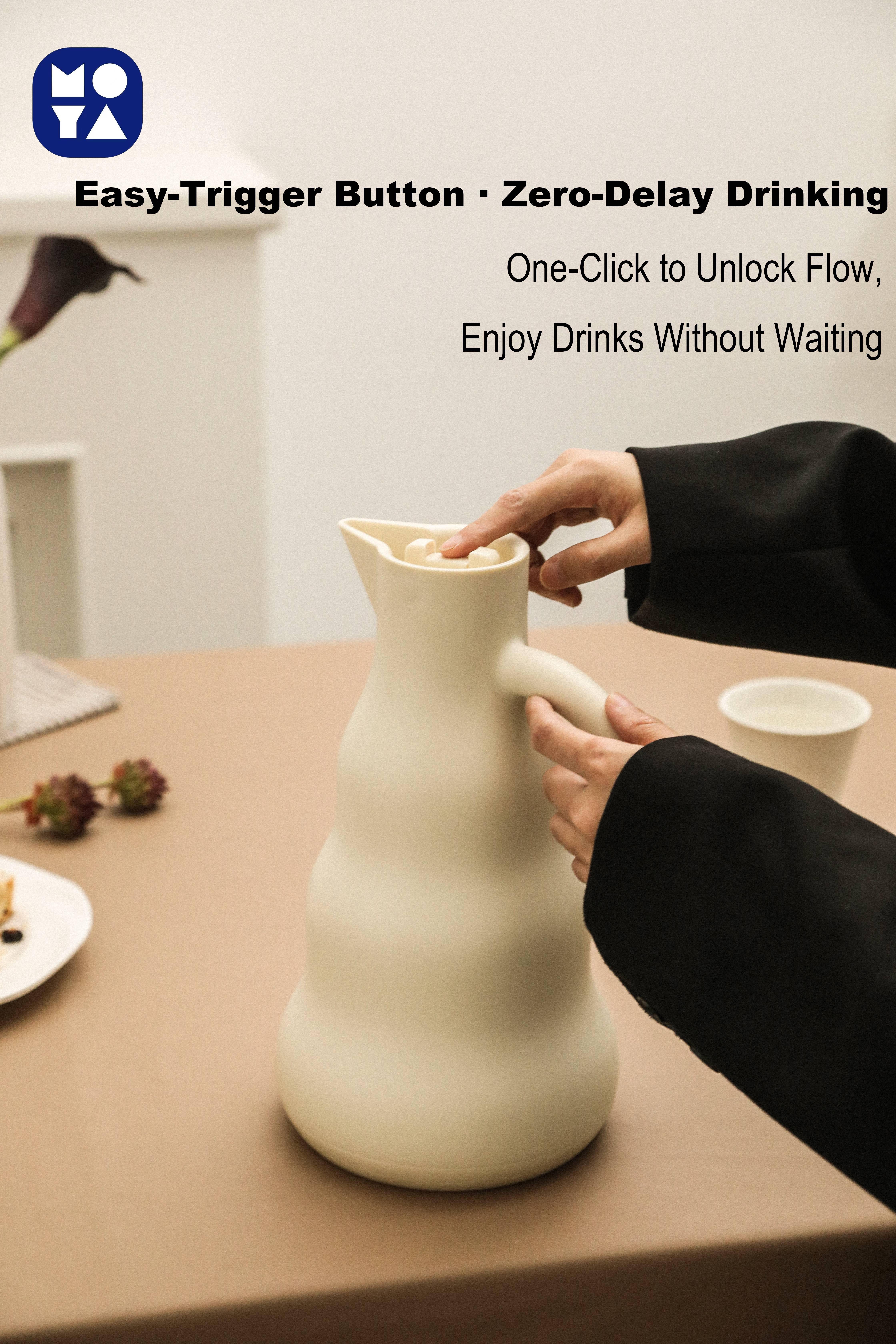 MOYA Premium 304 Stainless Steel Thermal Carafe with Wavy Shape, Glass Liner for Heat Retention, Beige Color, Modern Minimalist Design