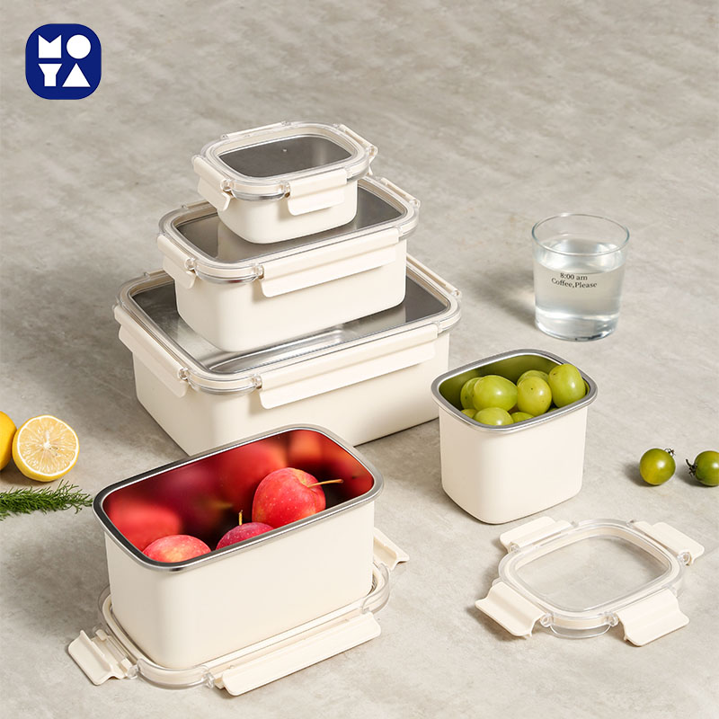 MOYA 304 Stainless Steel Food Storage Containers with White Exterior & Clear Lids | Stackable Airtight Leak-Proof Fresh-Keeping Boxes for Kitchen, Camping & Meal Prep