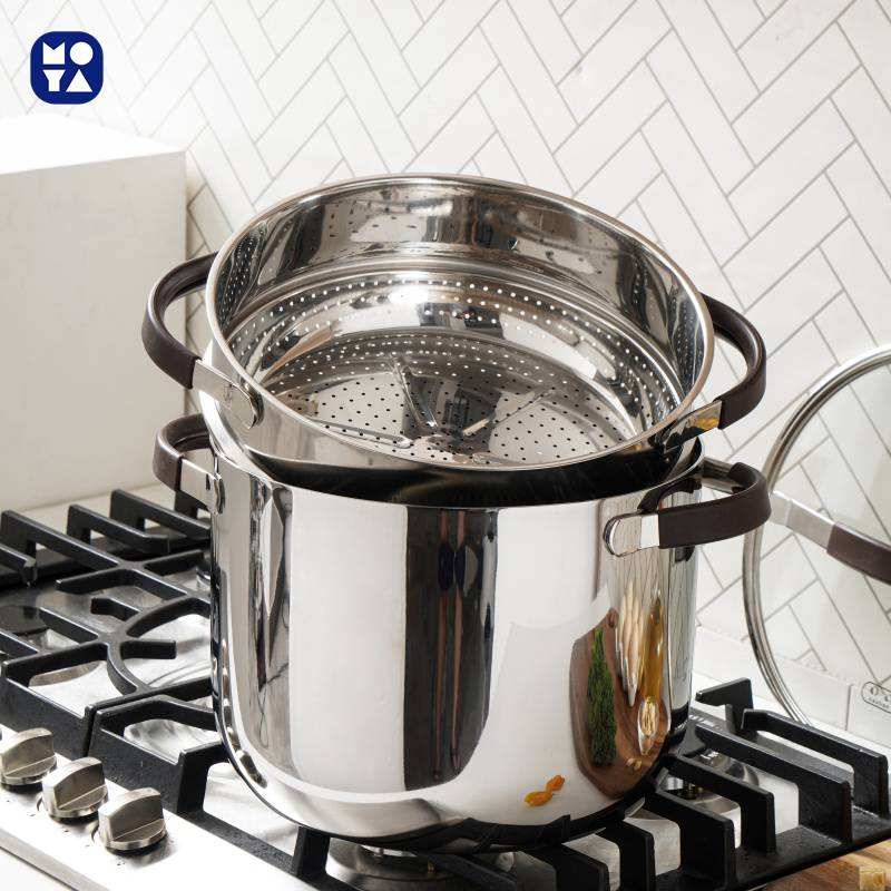 304 Stainless Steel Steamer Pot with Steamer Basket, Glass Lid & Anti-Scald Handles for Kitchen Cooking
