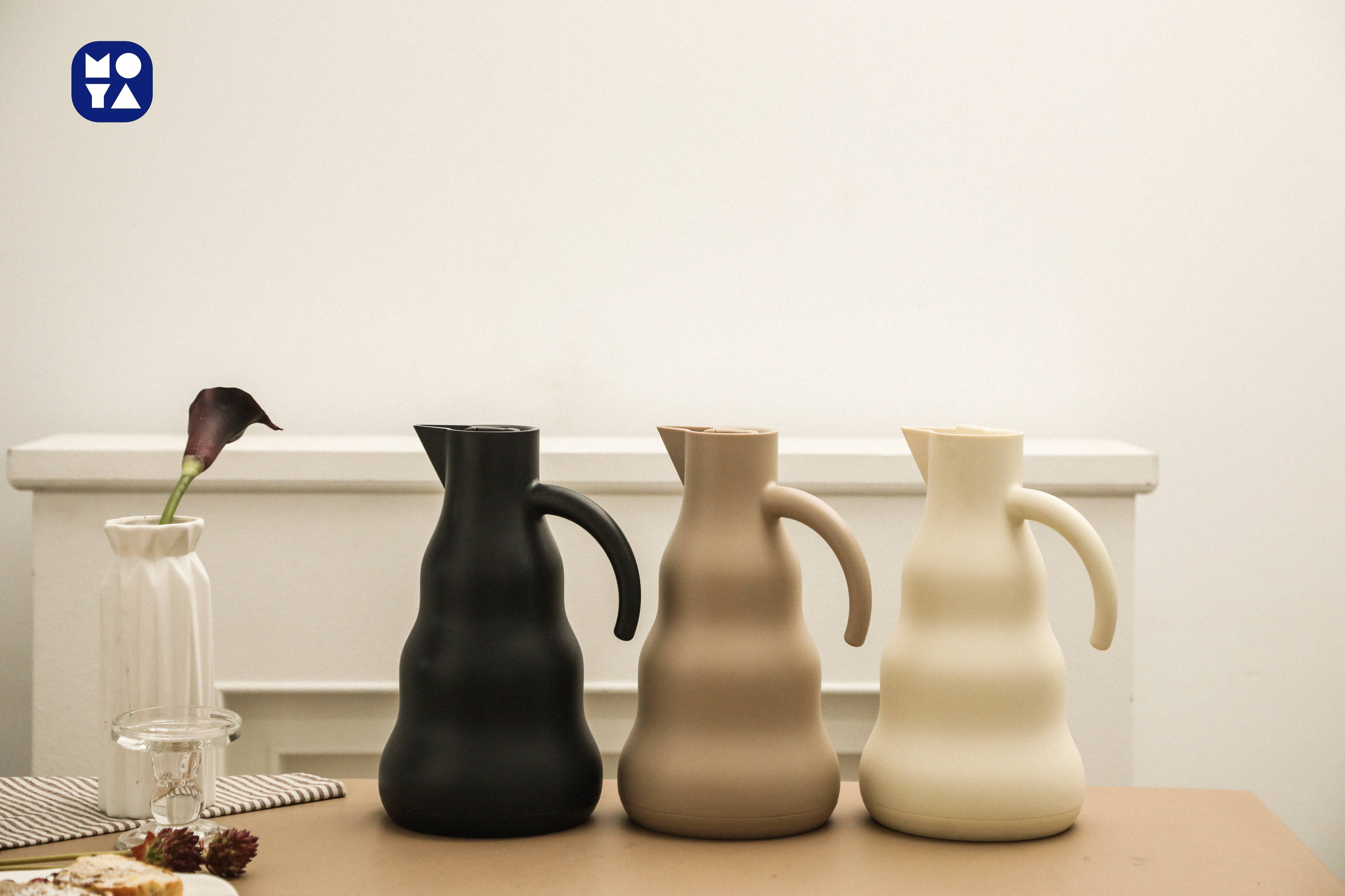 MOYA Wavy Thermal Carafe | Glass Liner Insulated Pitcher for Coffee & Tea MOYA Premium 304 Stainless Steel Thermal Carafe with Wavy Shape, Glass Liner for Heat Retention, Beige Color, Modern Minimalist Design