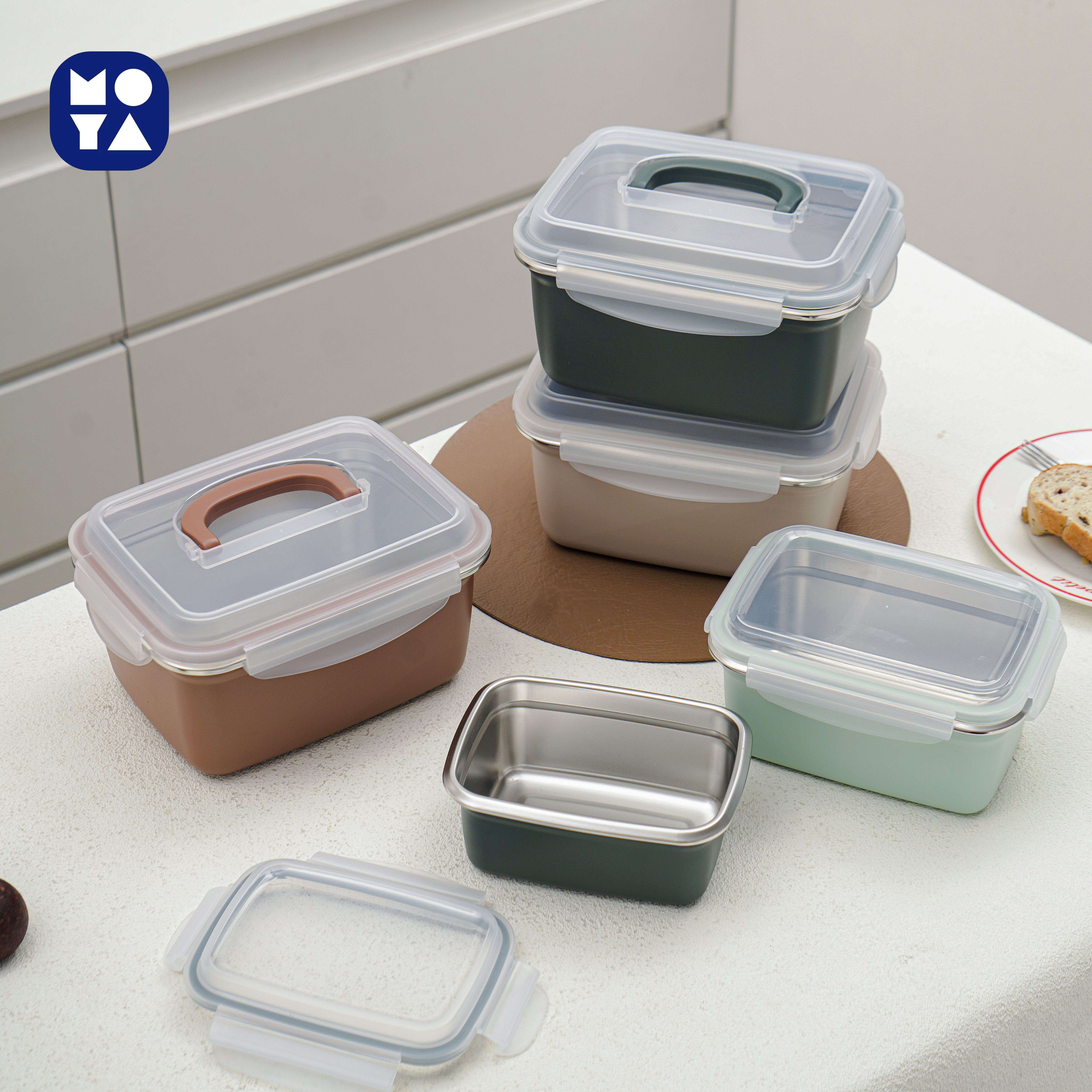 MOYA Colorful Stainless Steel Food Storage Containers with Clear Lids & Handle | Stackable Airtight Meal Prep Bento Boxes for Kitchen