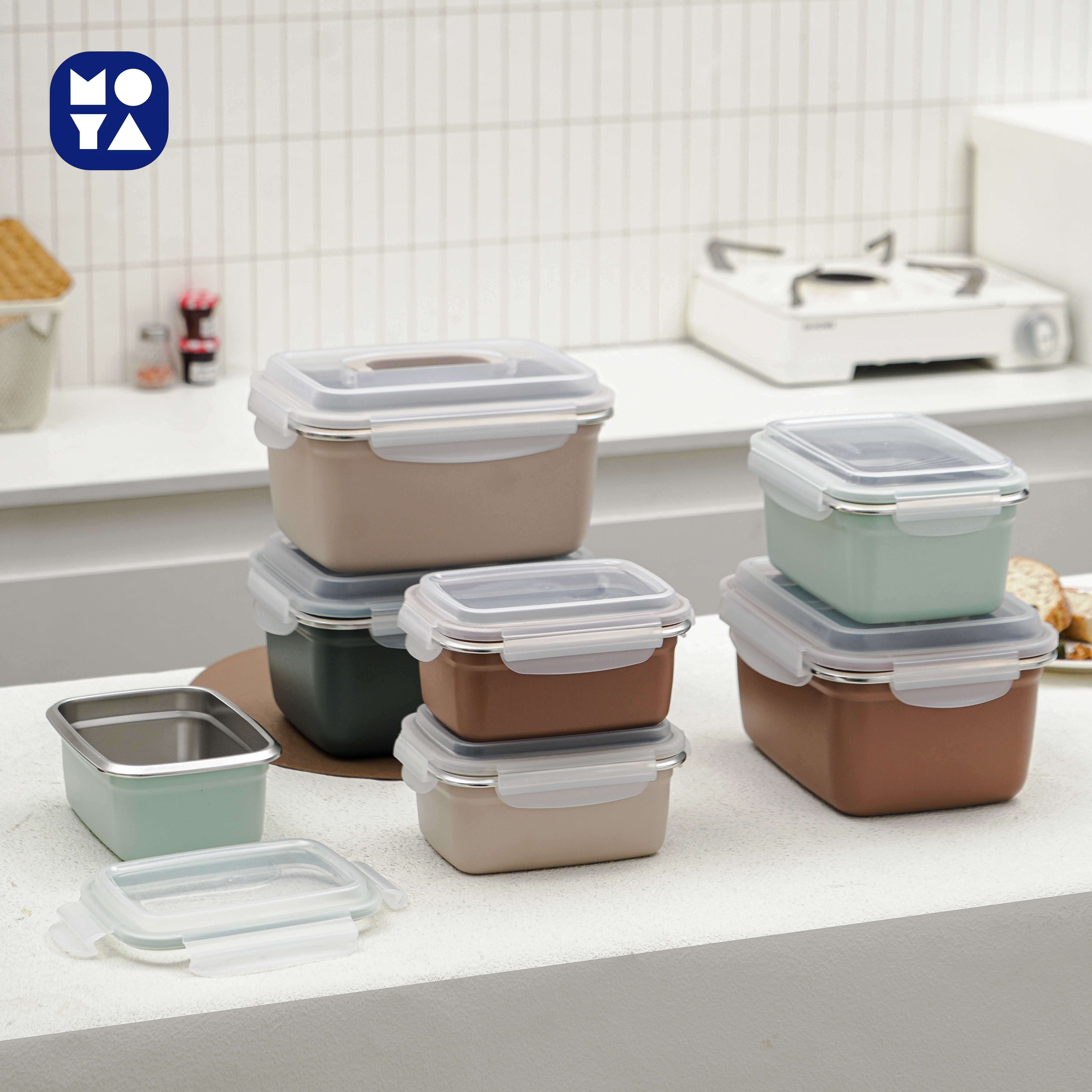 MOYA Colorful Stainless Steel Food Storage Containers with Clear Lids & Handle | Stackable Airtight Meal Prep Bento Boxes for Kitchen