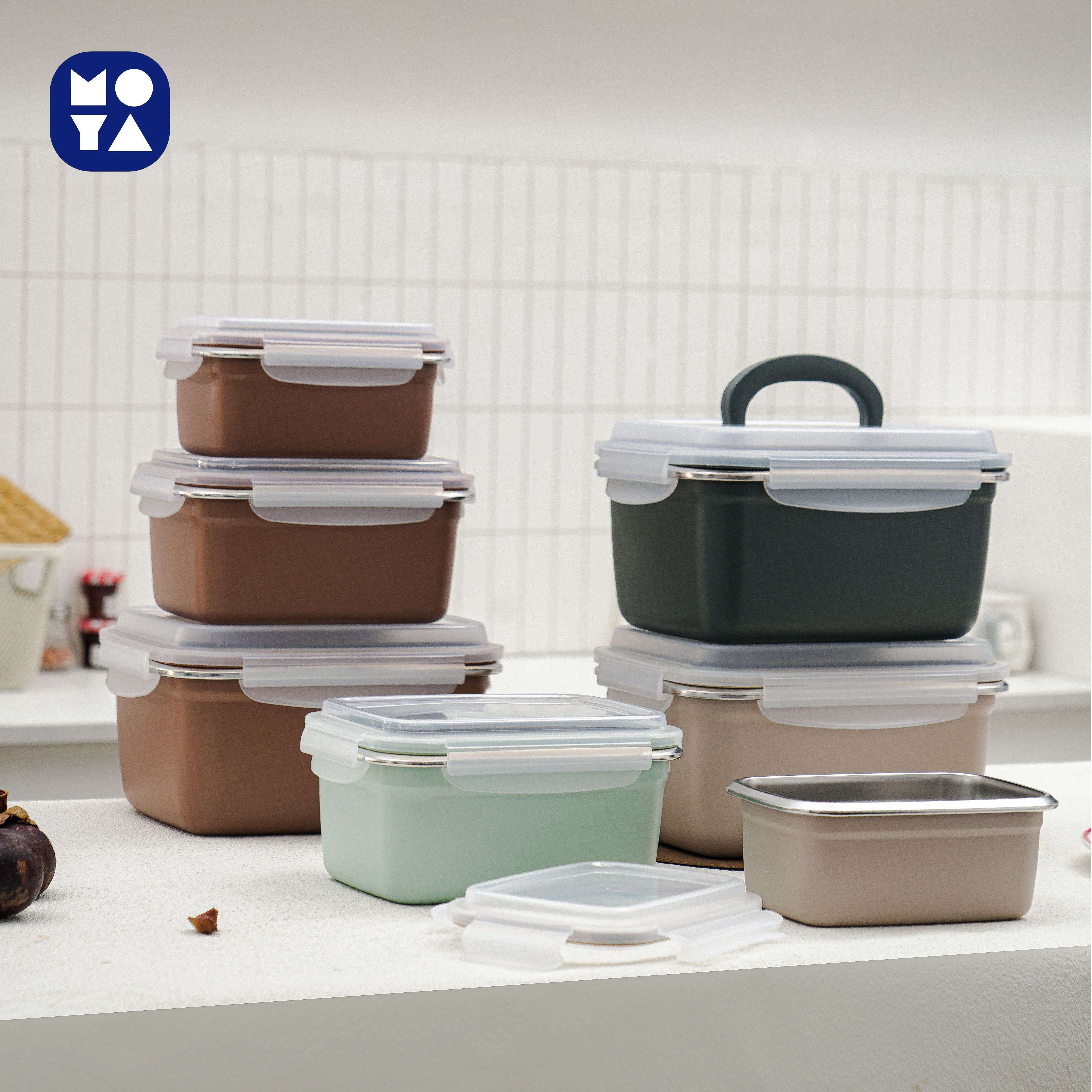 MOYA Colorful Stainless Steel Food Storage Containers with Clear Lids & Handle | Stackable Airtight Meal Prep Bento Boxes for Kitchen
