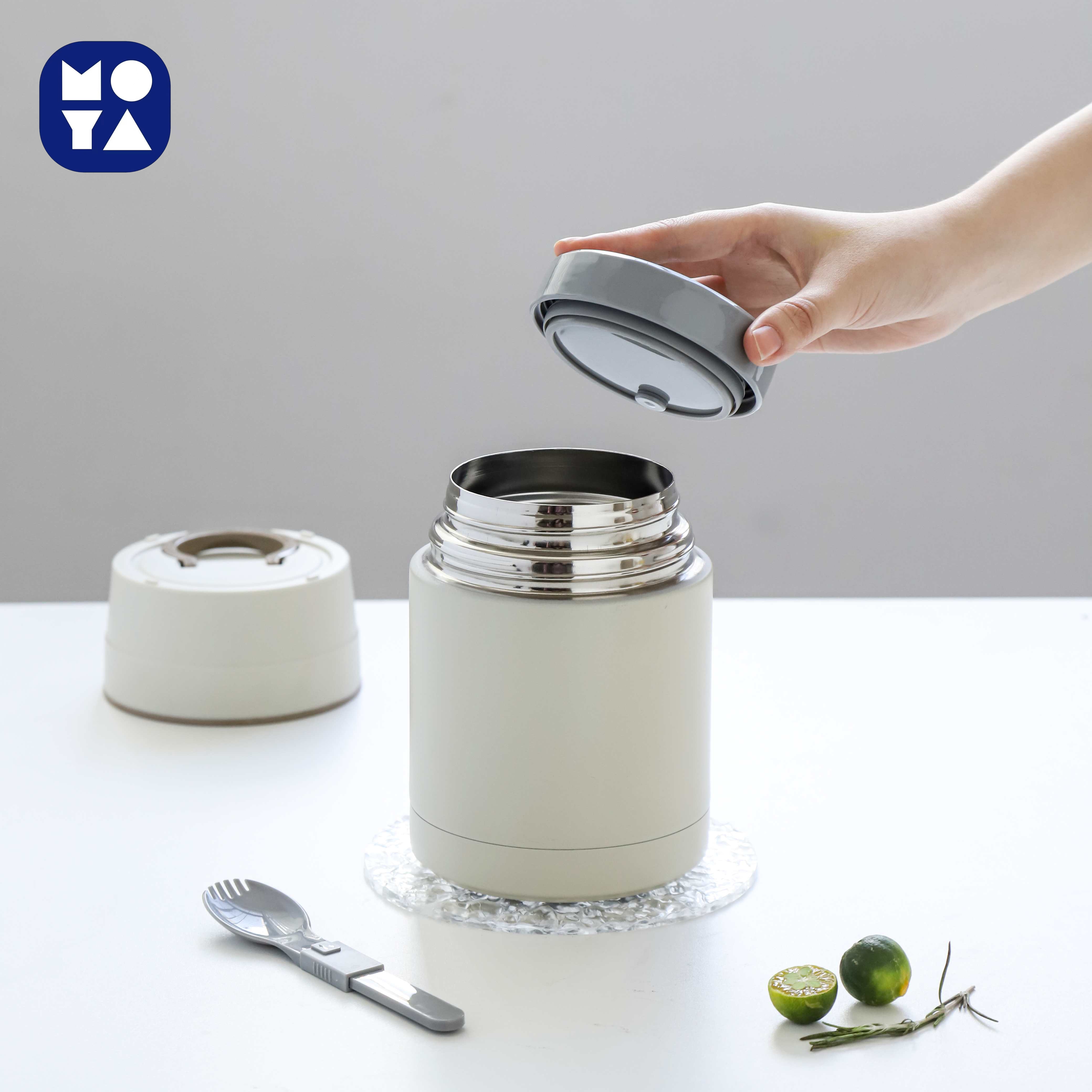 MOYA 800ML&1000ML Vacuum Insulated Breakfast Cup Set with Foldable Spoon & Lunch Container