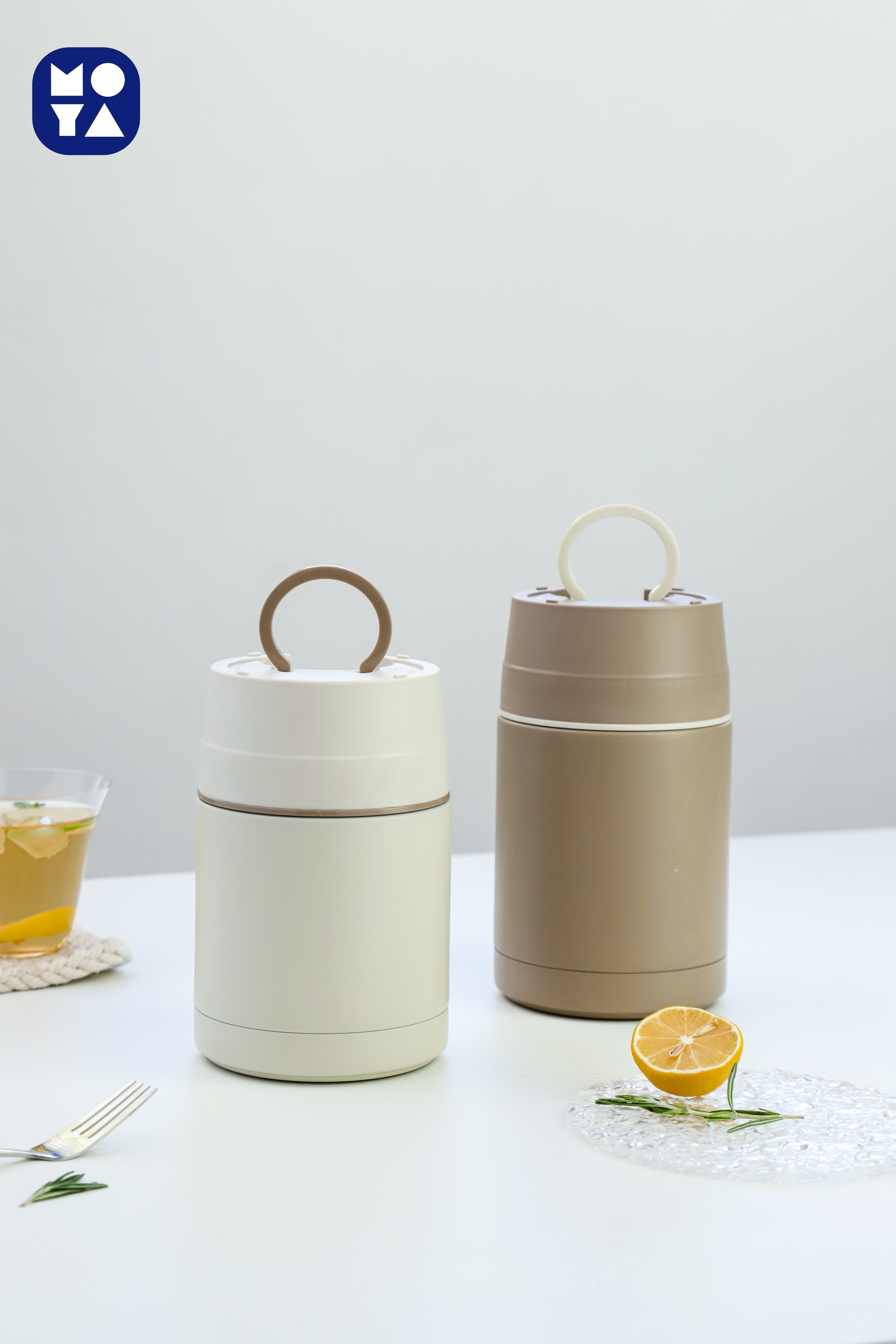 MOYA 800ML&1000ML Vacuum Insulated Breakfast Cup Set with Foldable Spoon & Lunch Container