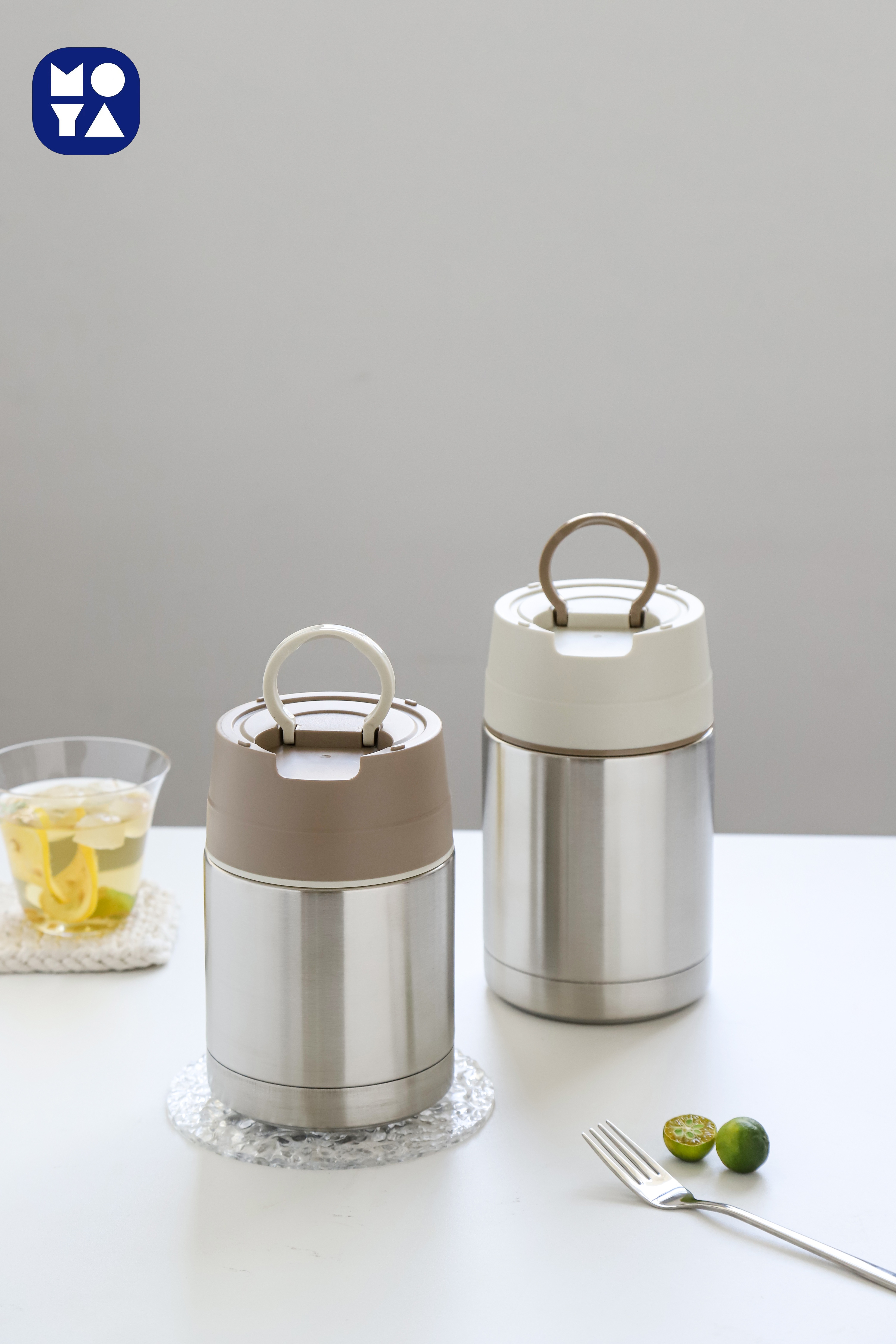 MOYA 800ML&1000ML Vacuum Insulated Breakfast Cup Set with Foldable Spoon & Lunch Container