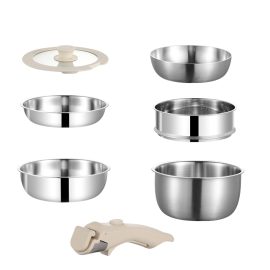 Detachable Handle Cookware Set—Space Saving 304 Stainless Steel Pots & Pans with Deep Design & Oven-Safe Lids