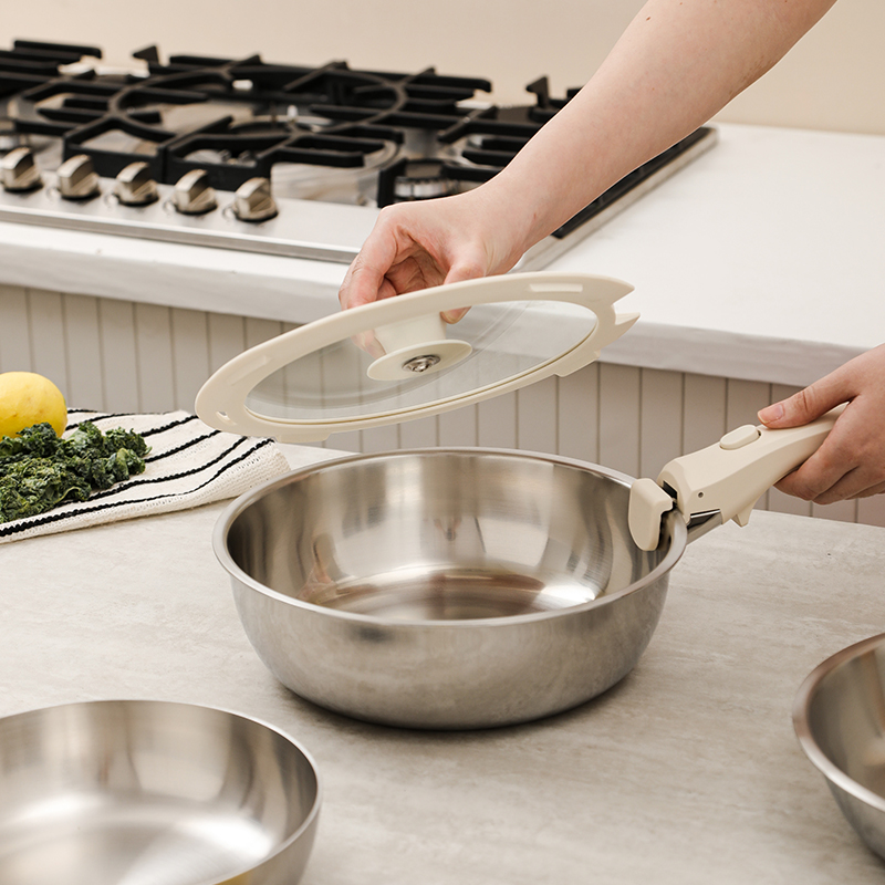 Modular Stainless Steel Cookware Set with Detachable Handles, 3 - Piece Pots & Pans for Kitchen, Induction Compatible, Space - Saving Design