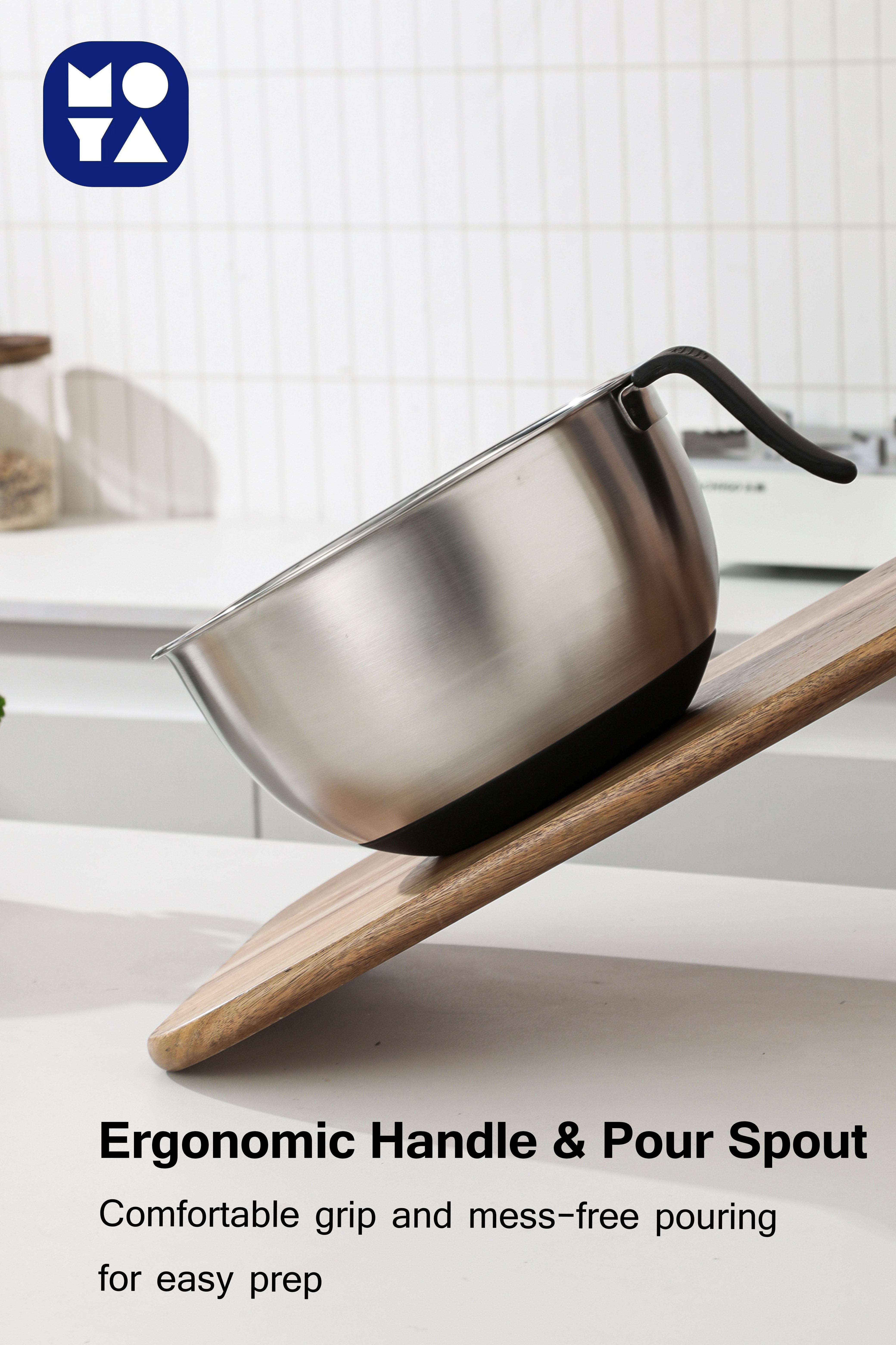 MOYA Stainless Steel Salad Bowl Set with 3 Grater Plates & Transparent Lids