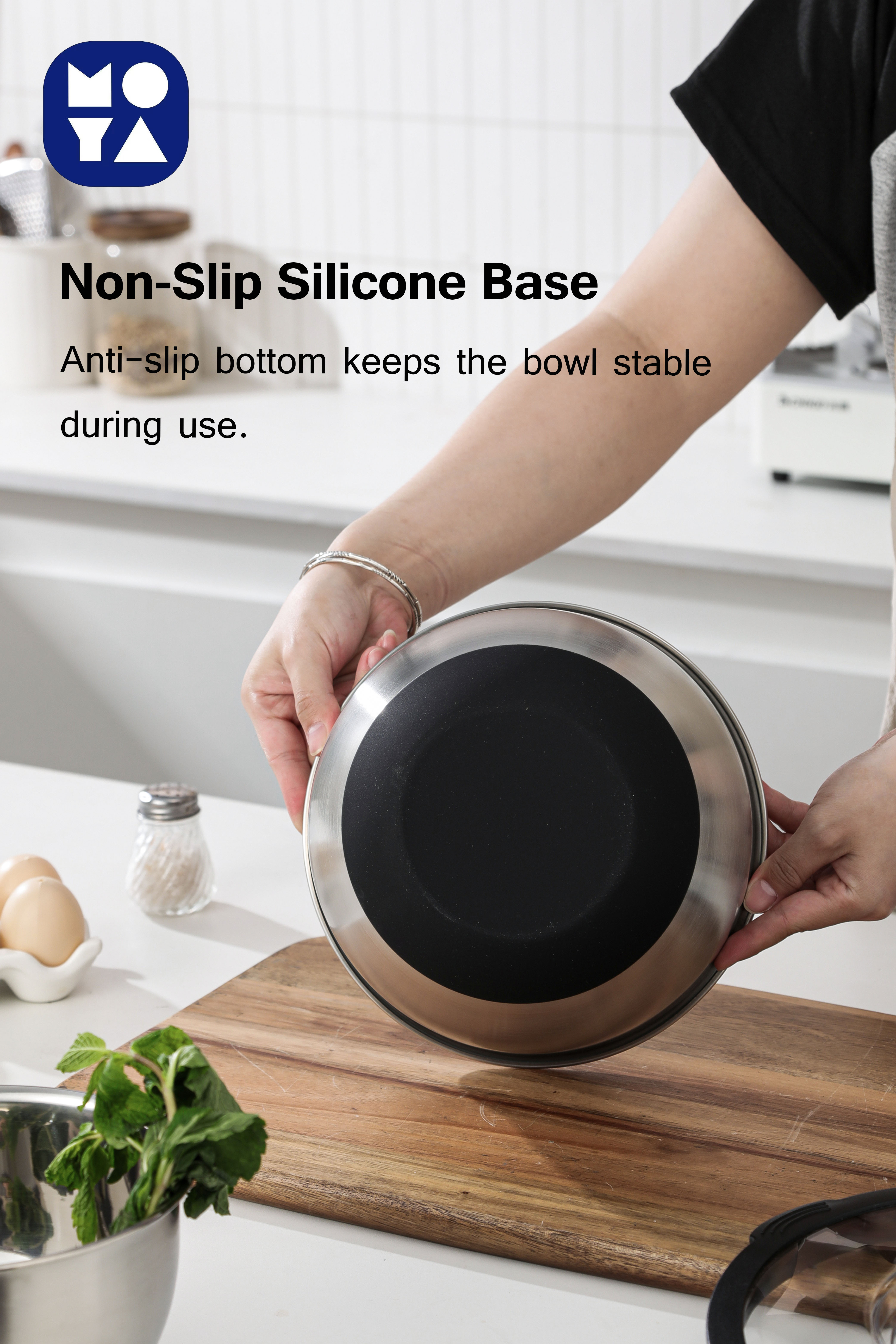 MOYA Stainless Steel Salad Bowl Set with 3 Grater Plates & Transparent Lids